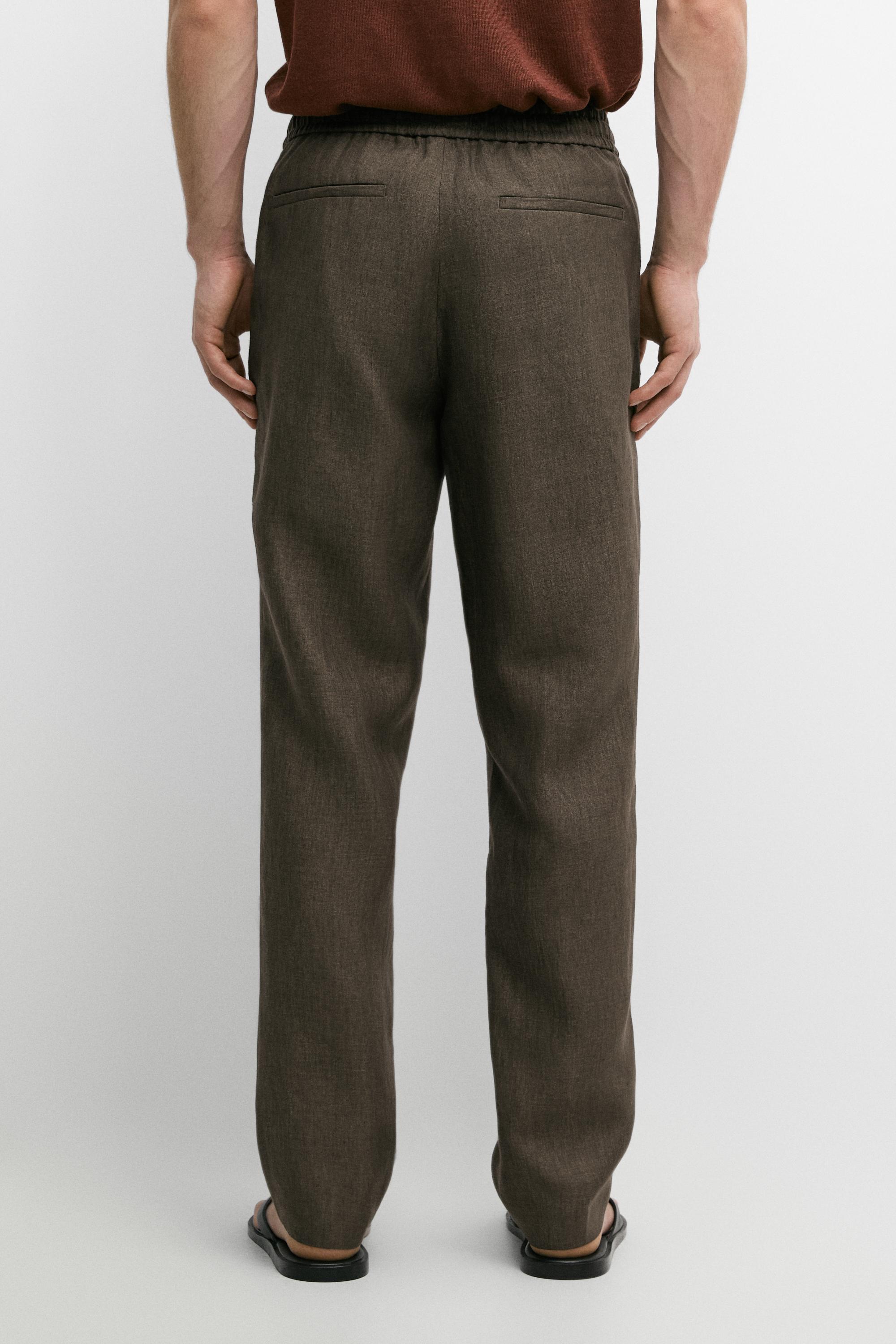 100% linen jogger fit trousers — GREEN MARL
