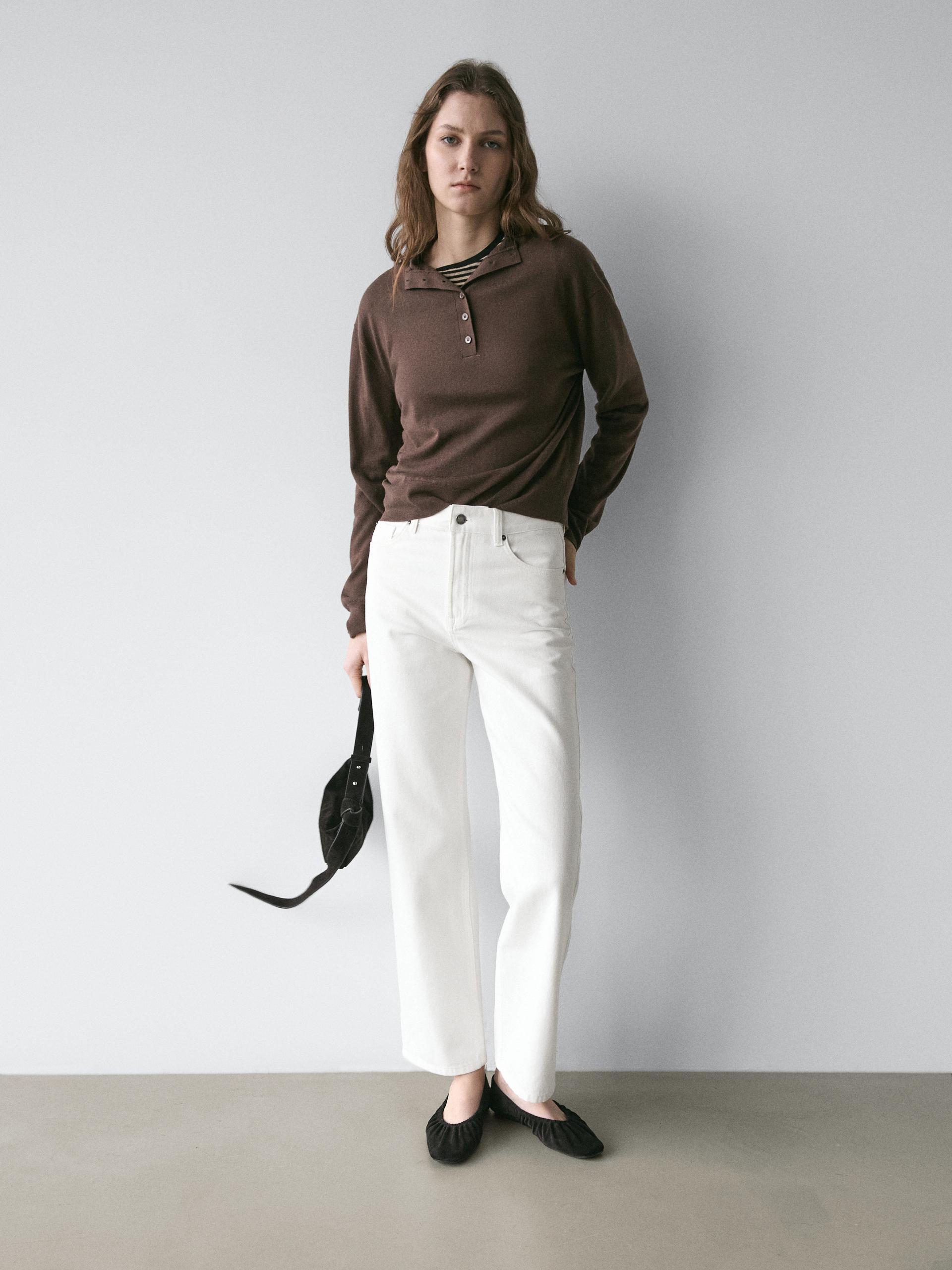 Jeans Straight Fit A Vita Alta - Bianco Roto - 36 (It 40) - Massimo Dutti - Femminile