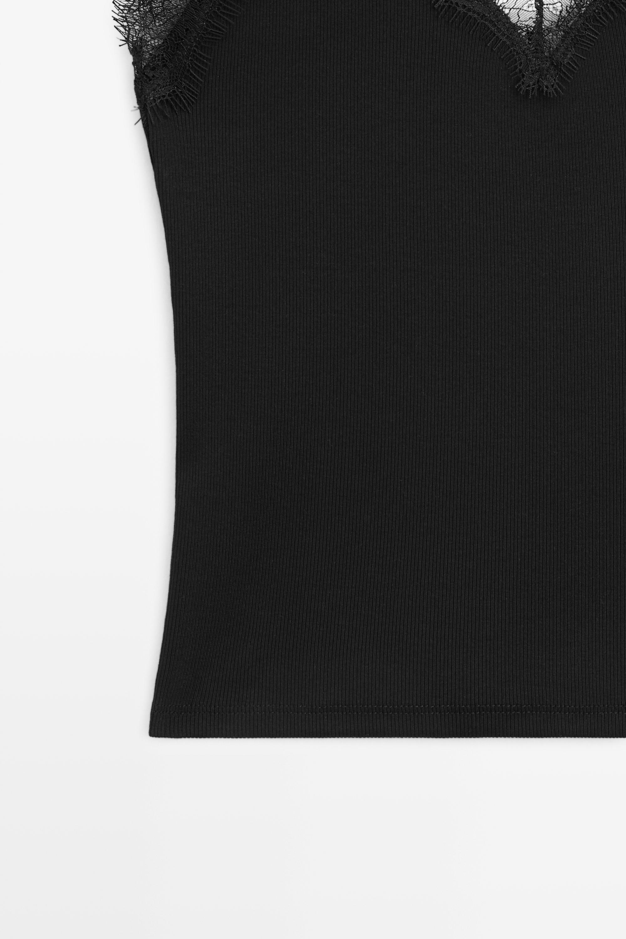 Strappy lace-trim top — BLACK