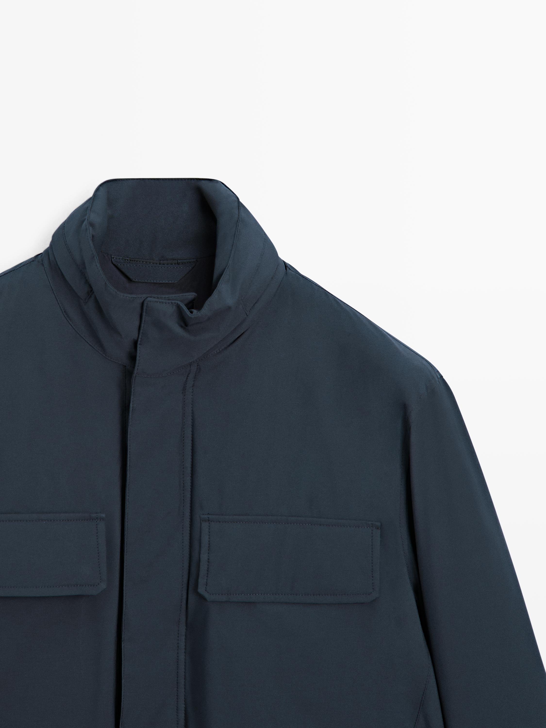 Water-repellent puffer jacket with pockets — NAVY BLUE