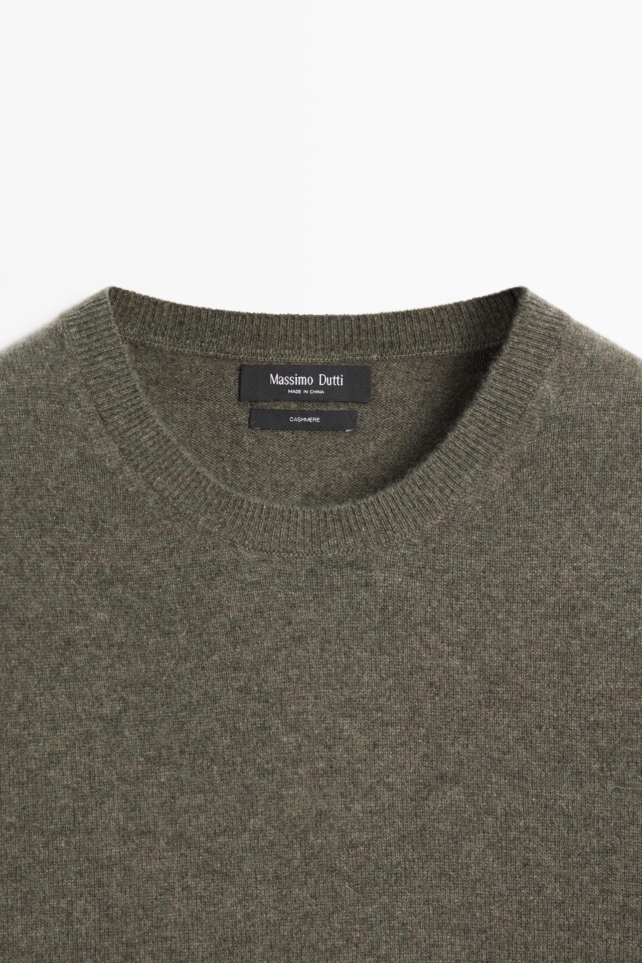 Knit 100% cashmere round neck sweater — MEDIUM KHAKI