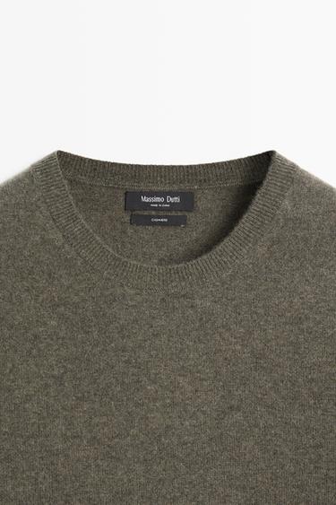 Knit 100% cashmere round neck sweater — MEDIUM KHAKI 9