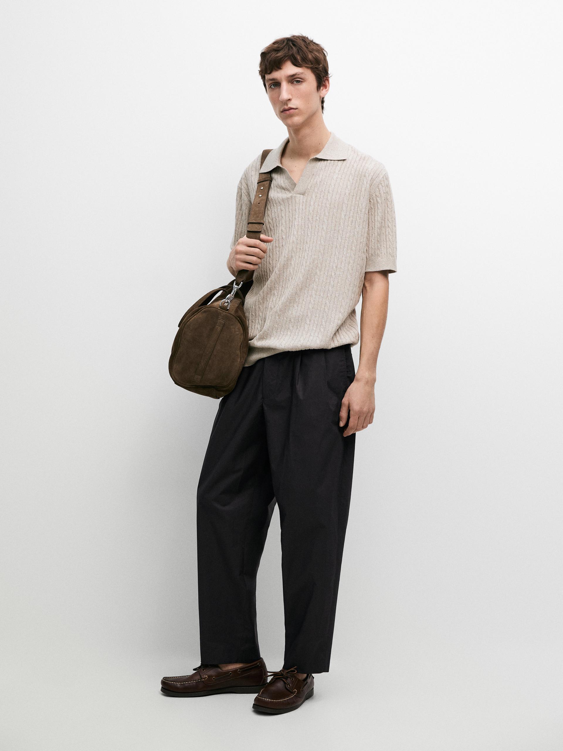 Polo A Maniche Corte Con Dettagli Intrecciati - Visone - L - Massimo Dutti - Maschile
