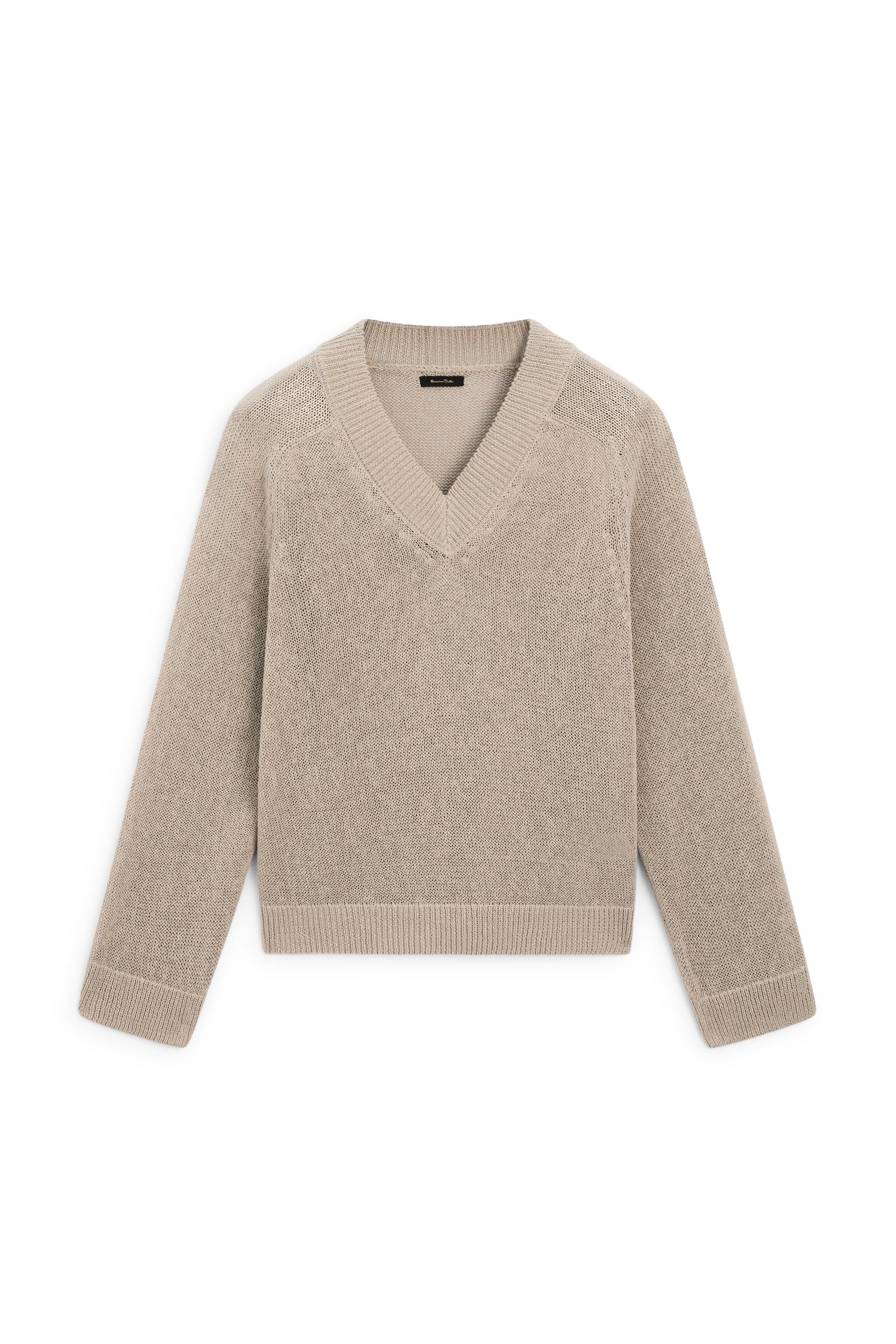 Cotton blend V-neck knit sweater — MINK
