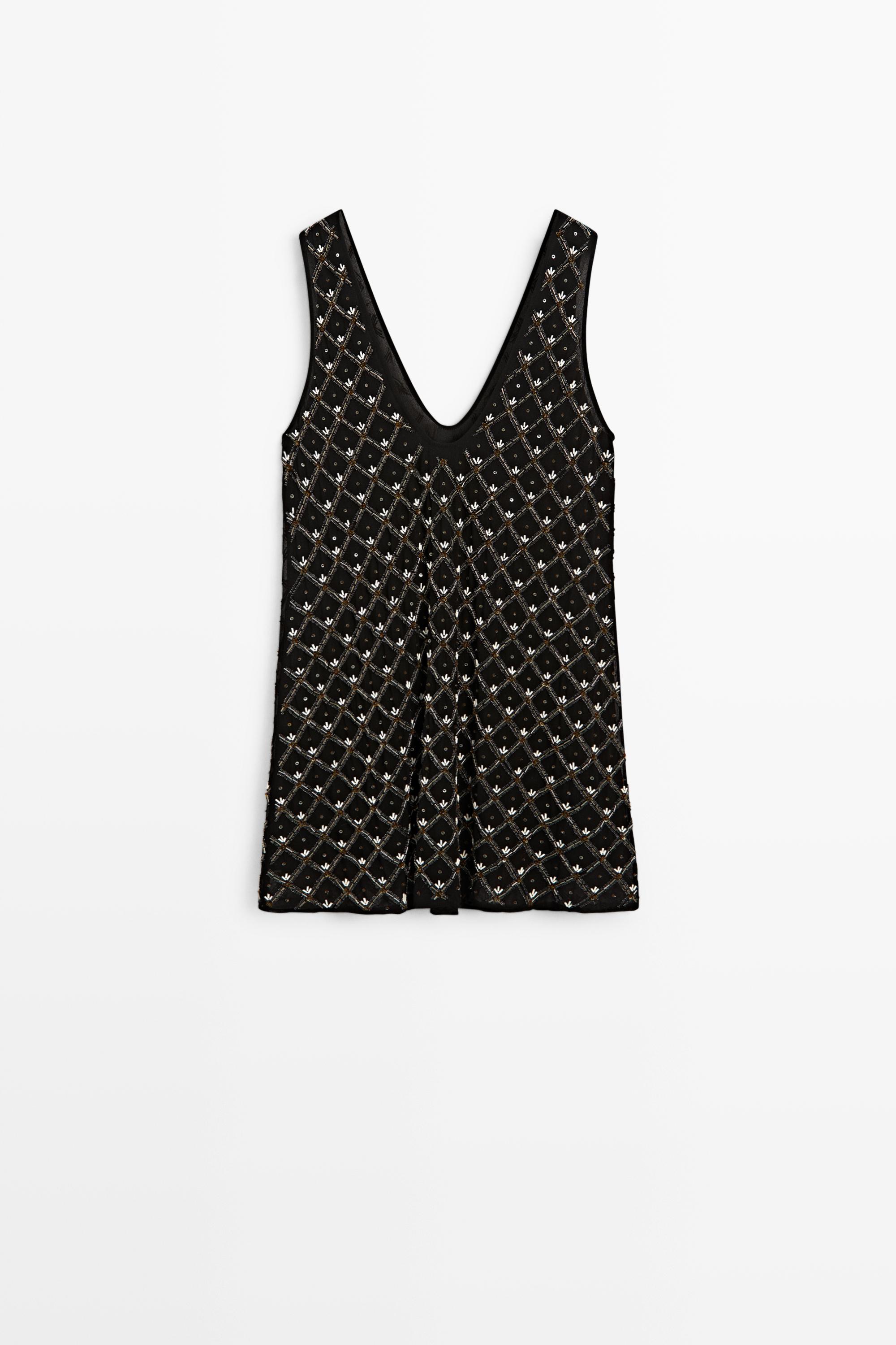 Mini dress with beaded detail — BLACK