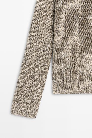 Heather knit round neck cardigan — GREY 4