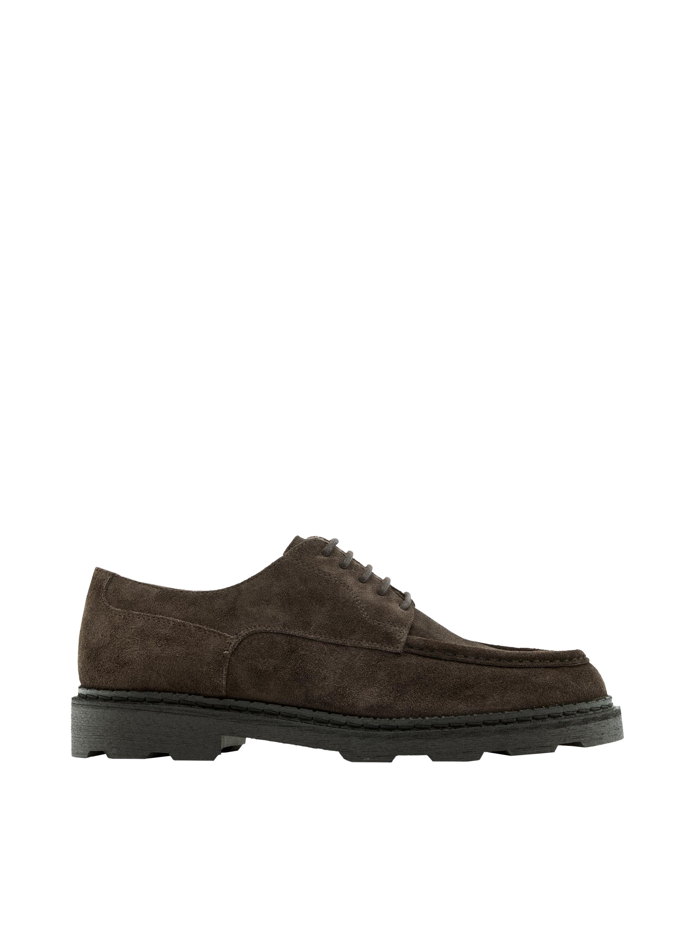 Moc toe split suede shoes — BROWN