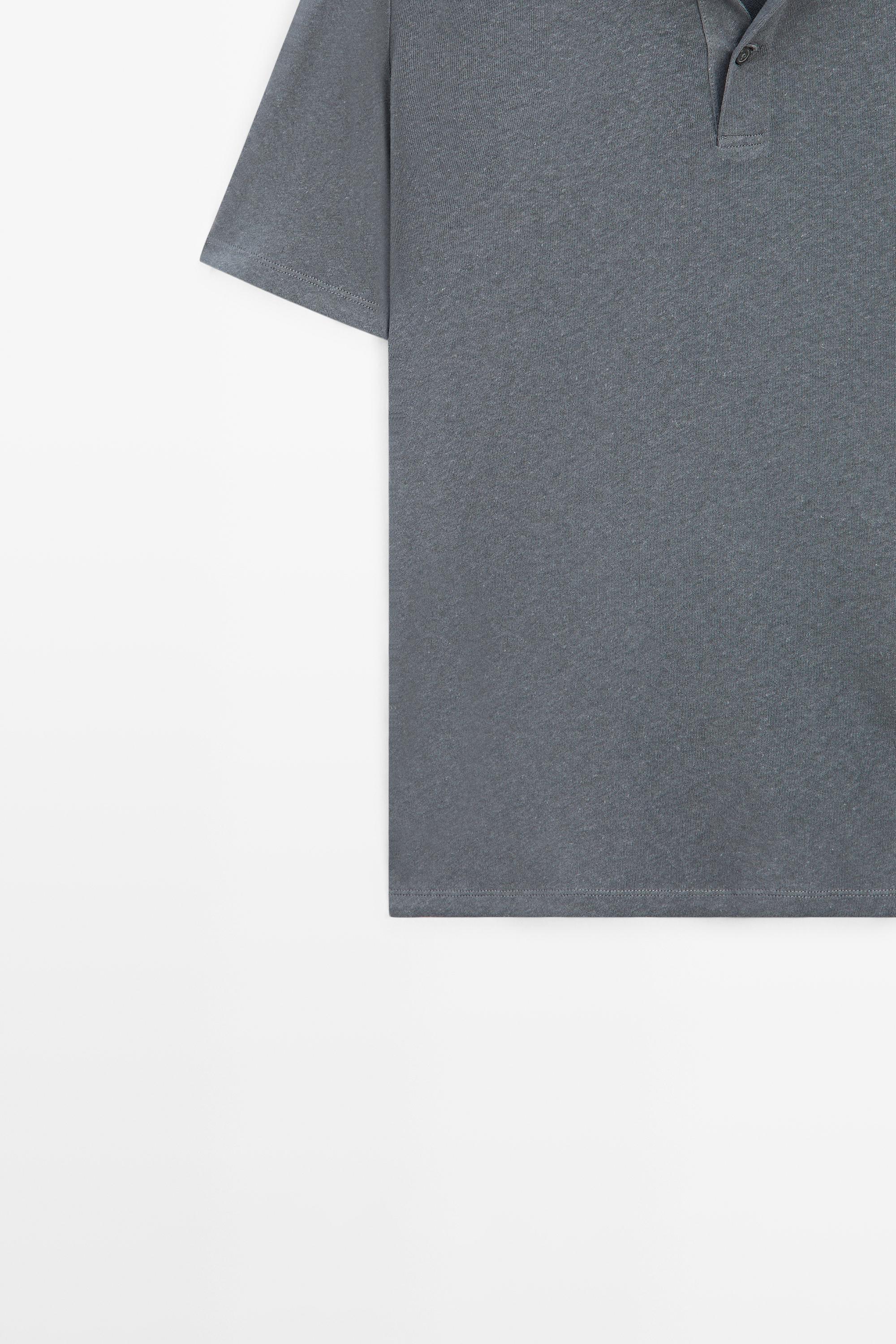 Linen and cotton short sleeve polo shirt — INDIGO