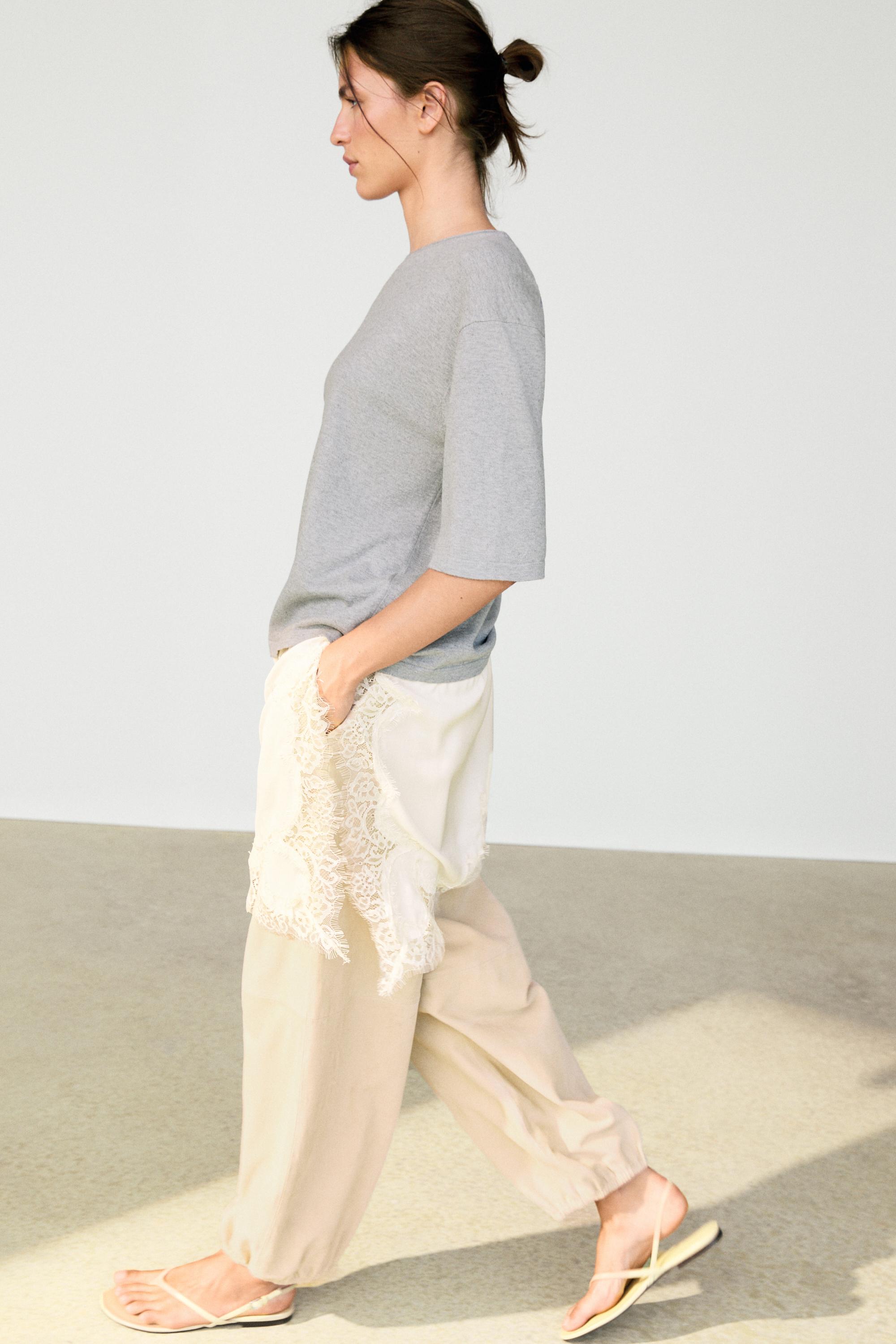 Sweater with contrast lace detail — MEDIUM GREY