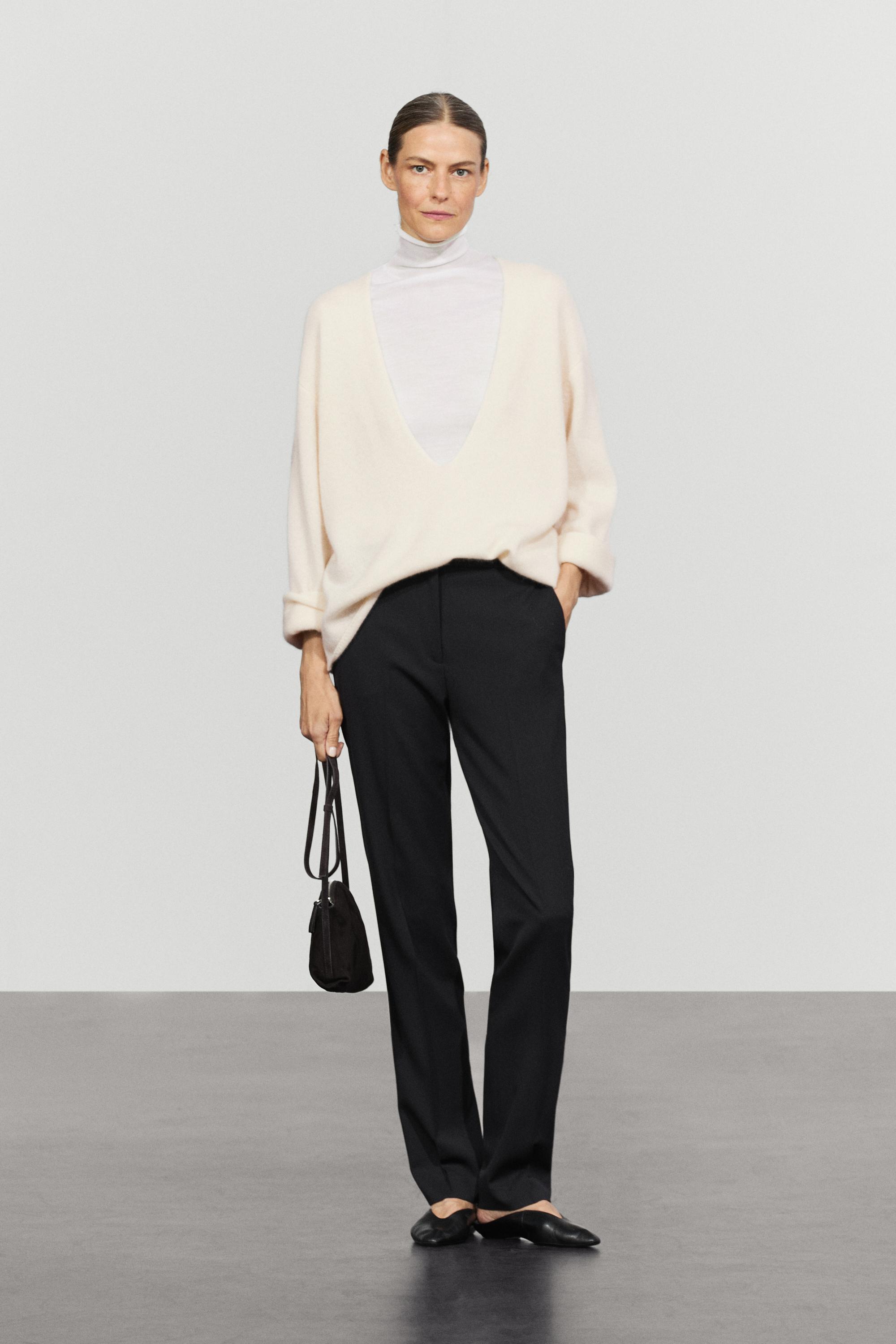 Wool blend waistband trousers — BLACK