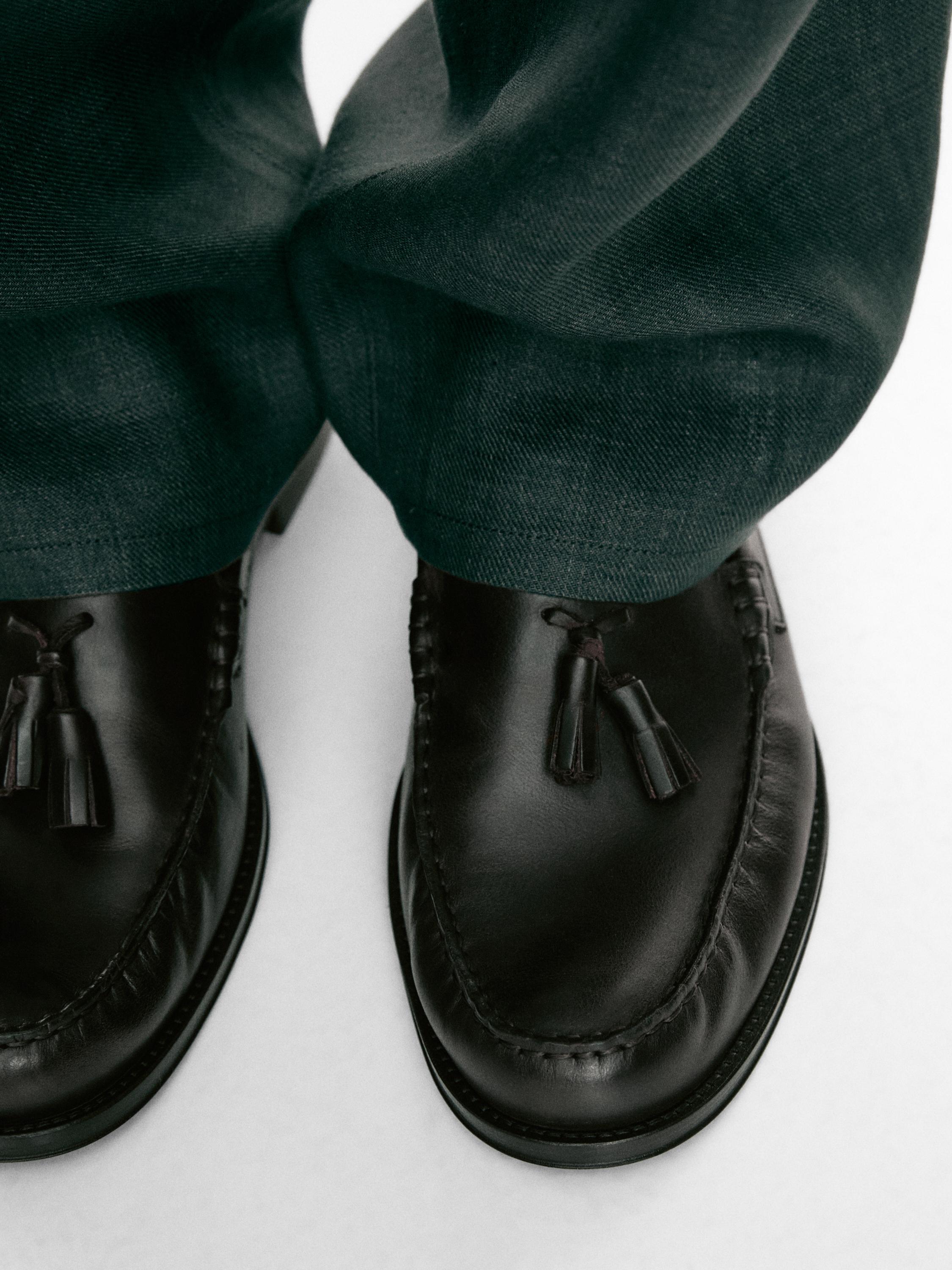 Soft oiled leather loafers with tassels — TAN