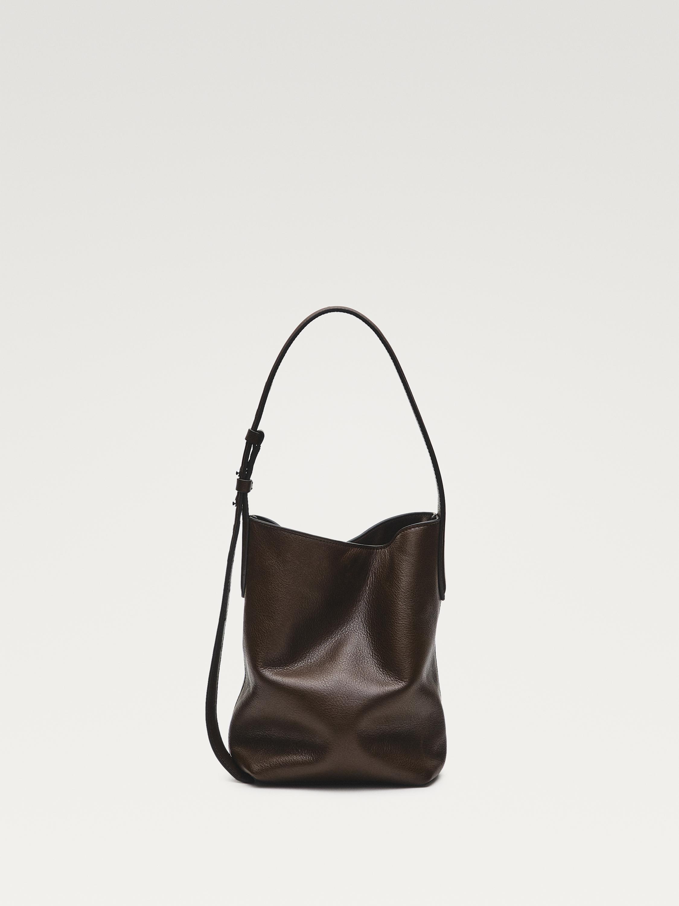 Nappa leather mini bucket bag — BROWN