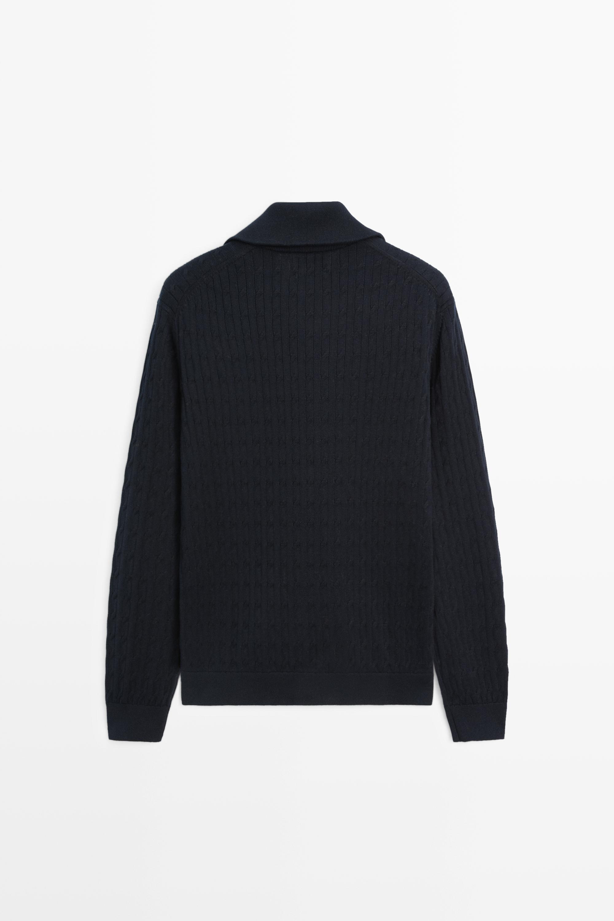 100% cotton braided knit cardigan — NAVY BLUE