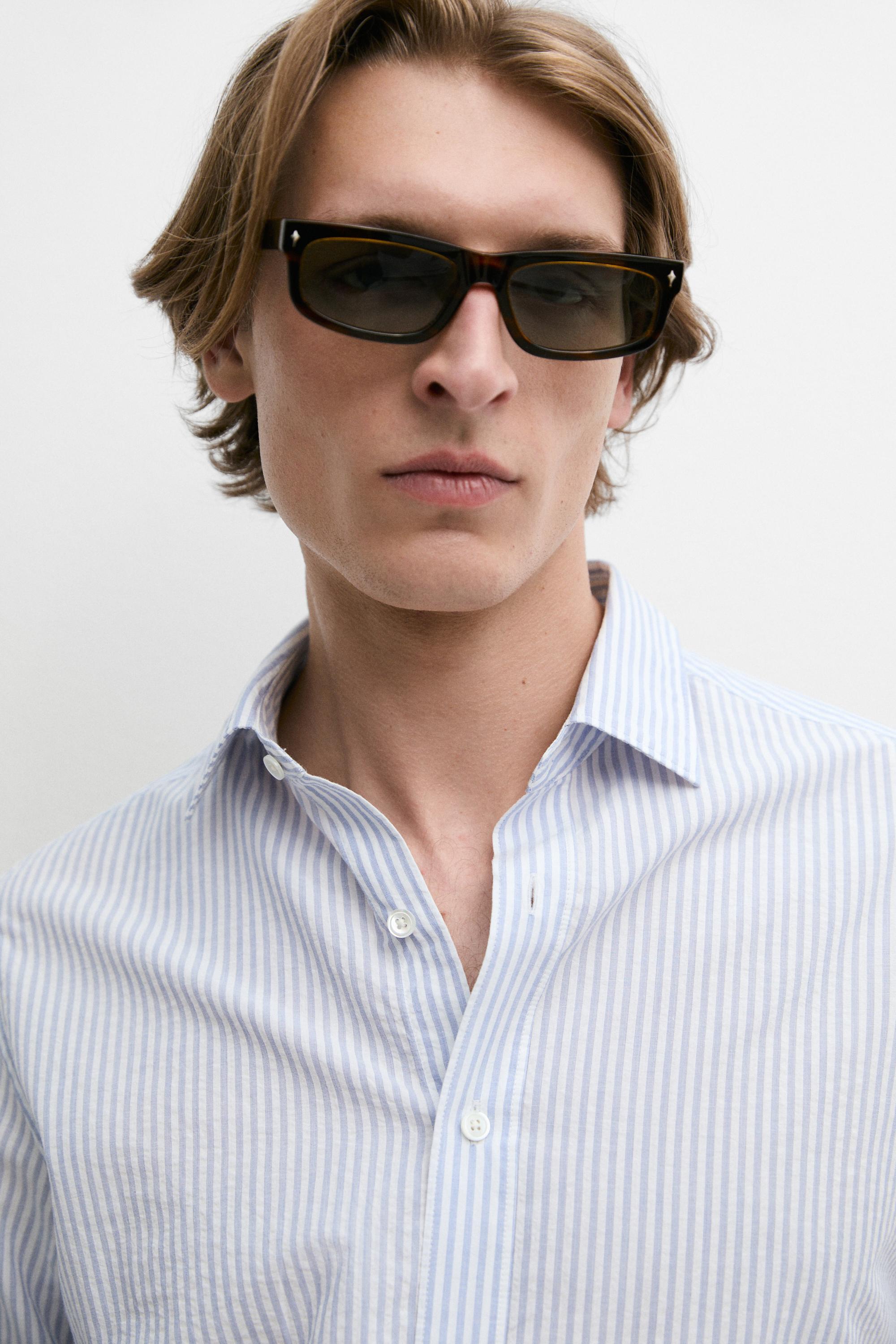 100% cotton regular fit striped shirt — BLUE
