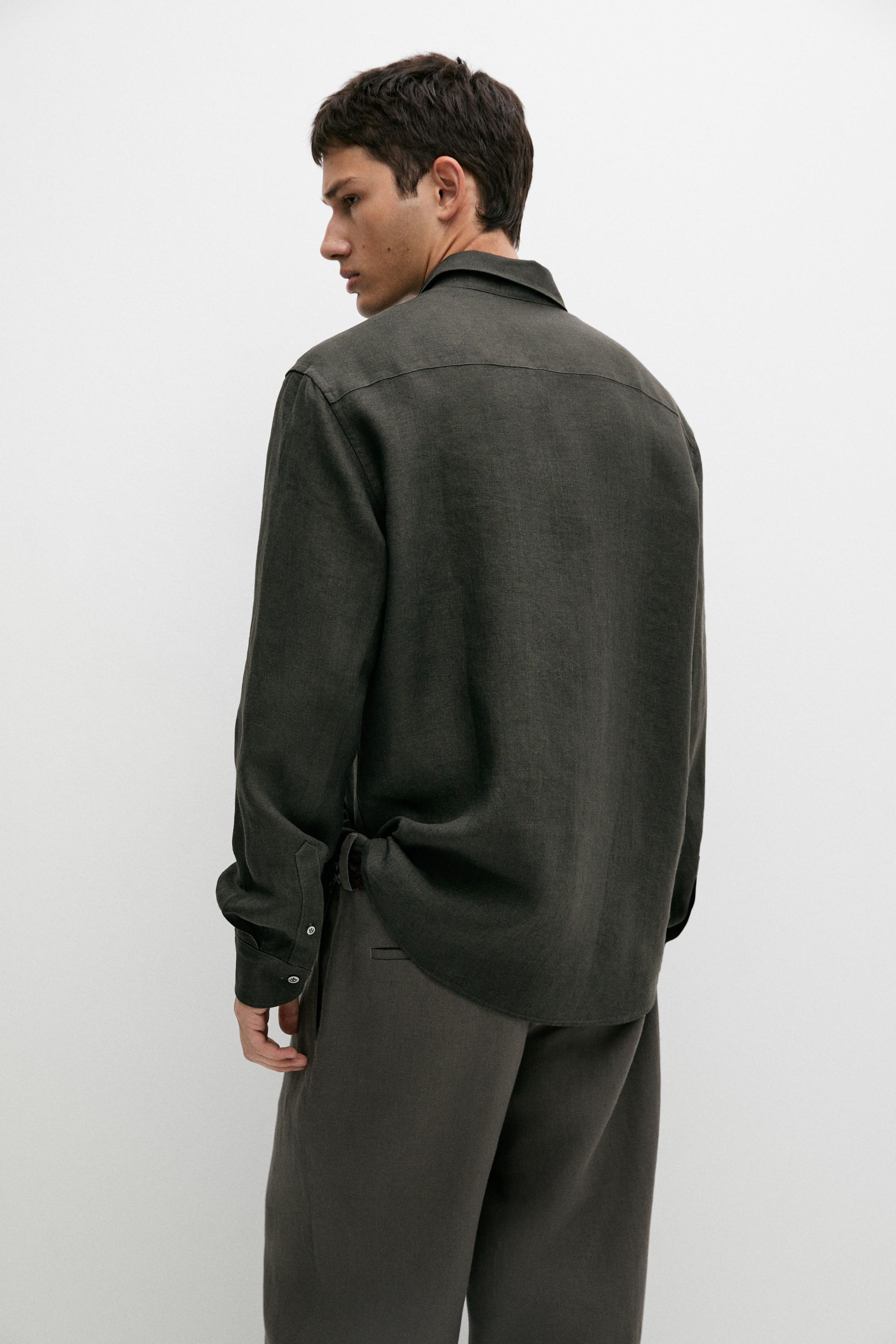 Regular fit 100% linen delavé shirt — GREEN