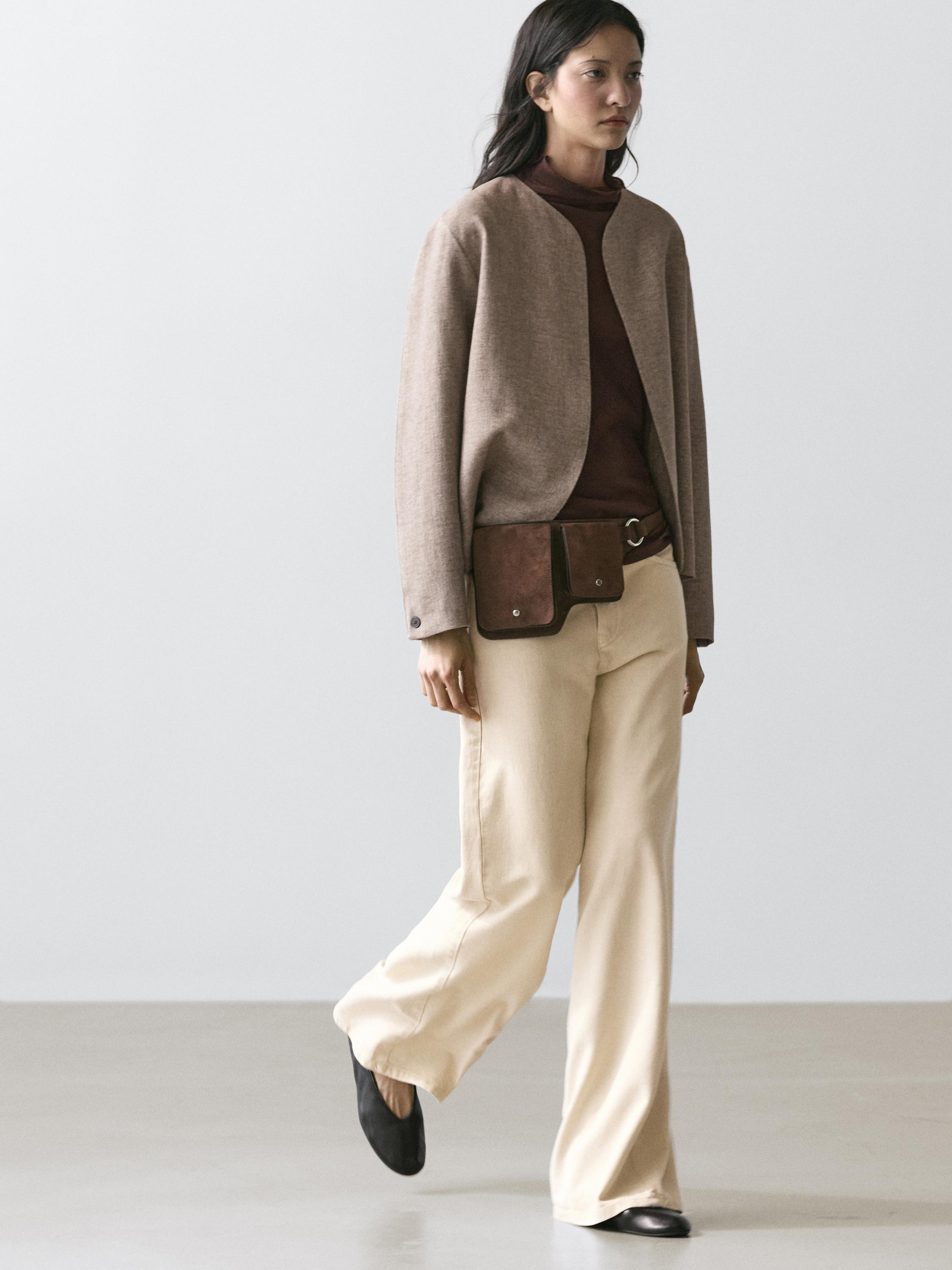 Short linen blend jacket — MOLE BROWN