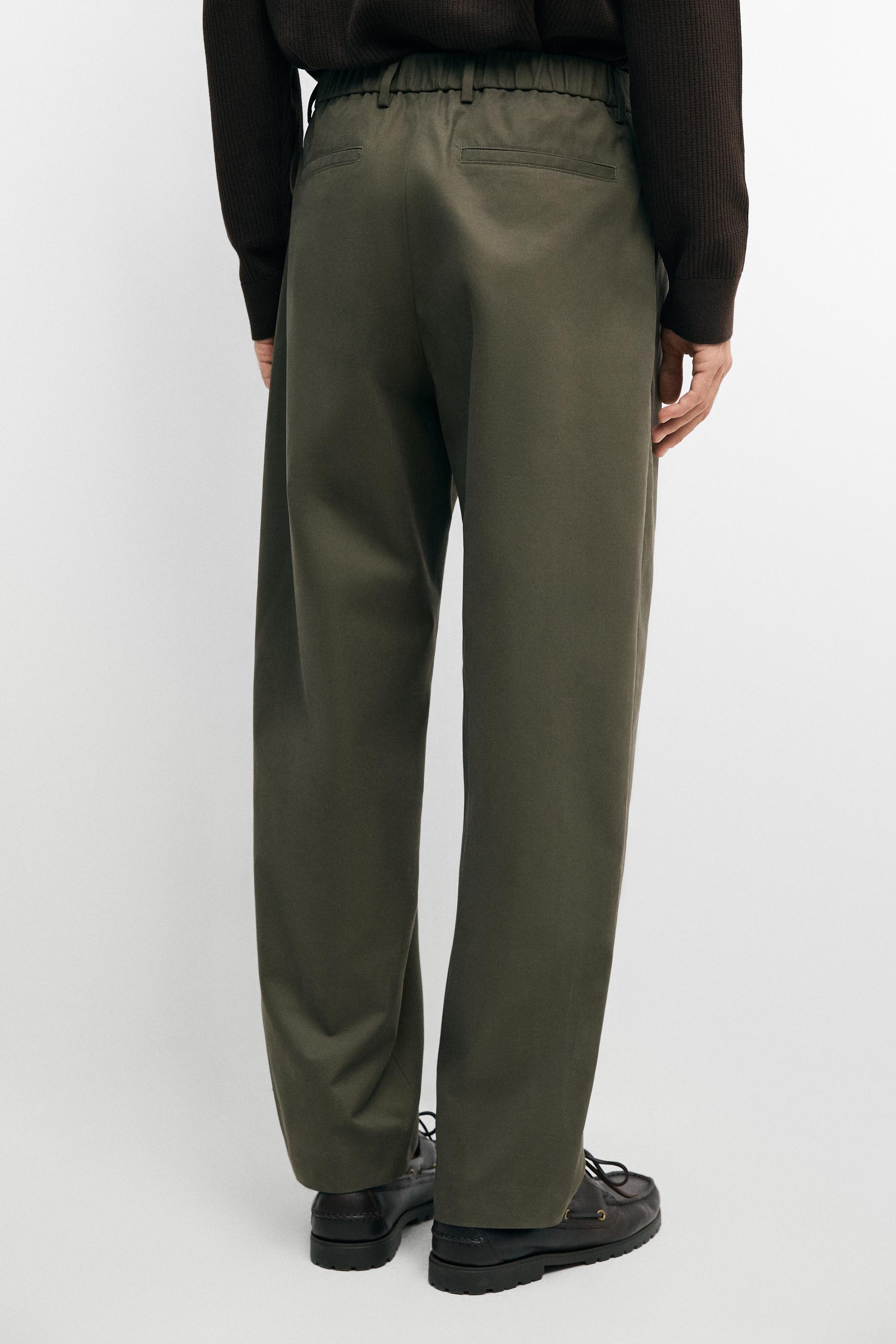100% cotton pants with double pleats — GREEN