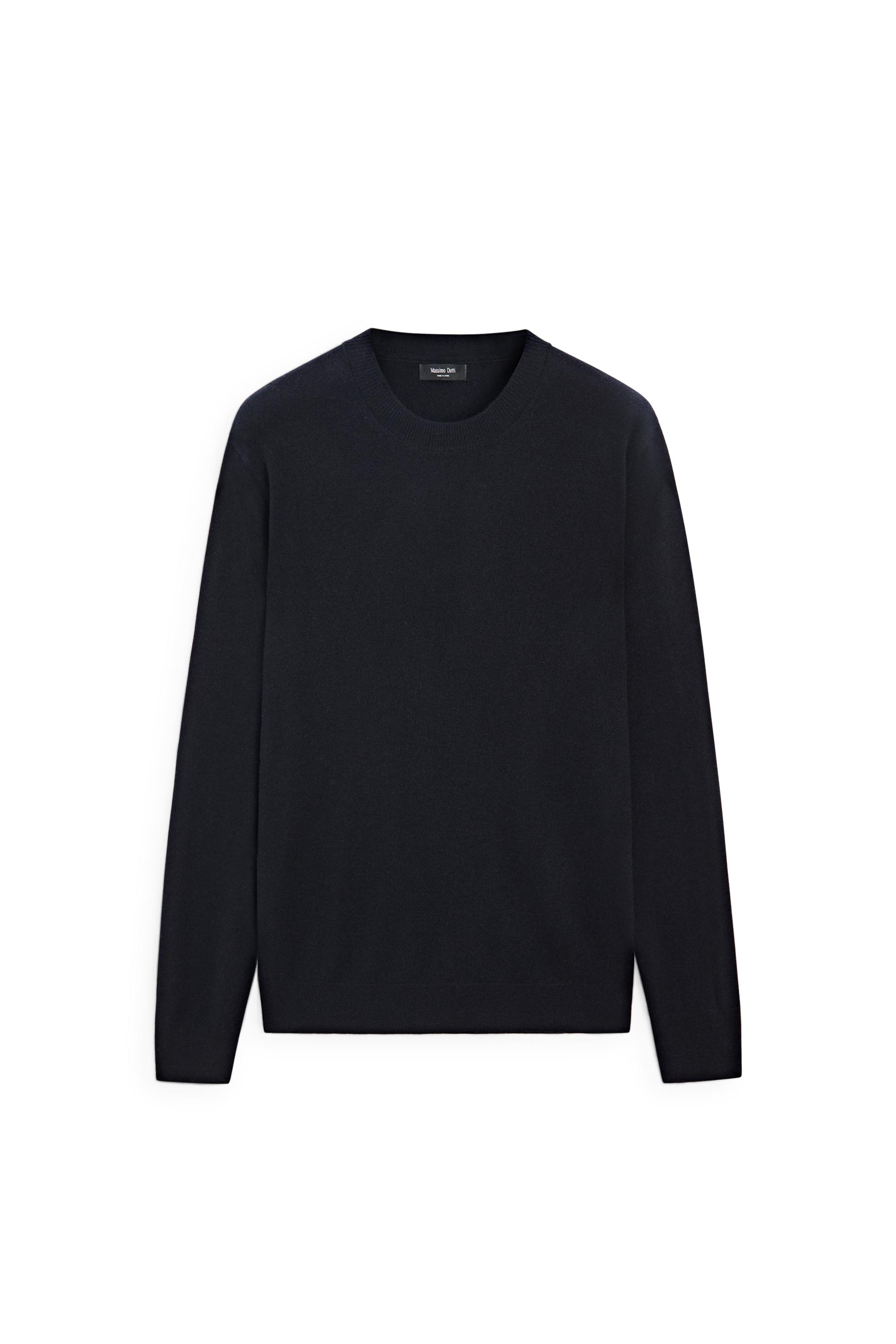 Wool blend round neck knit sweater — NAVY BLUE