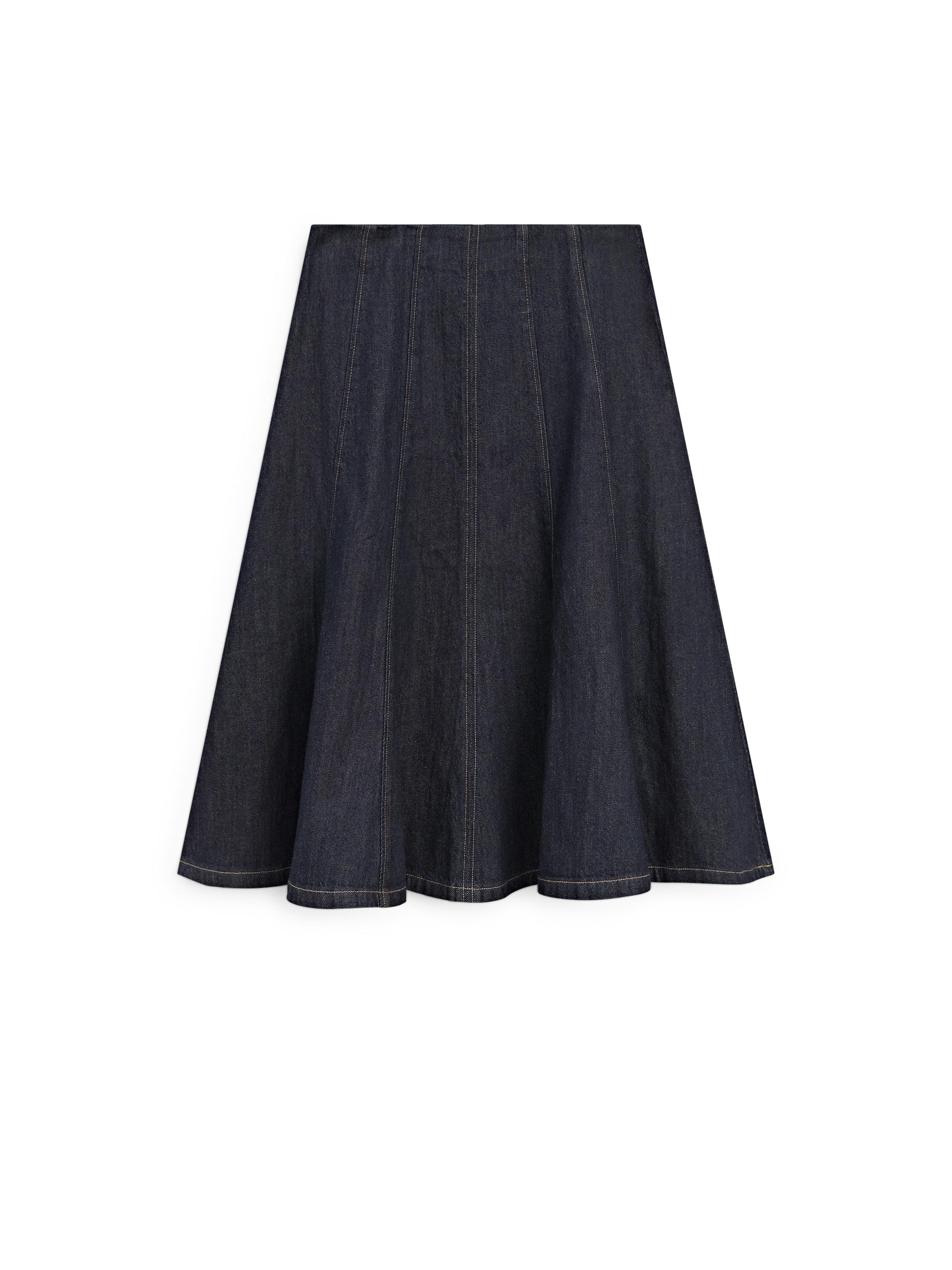 Denim godet midi skirt — DARK BLUE
