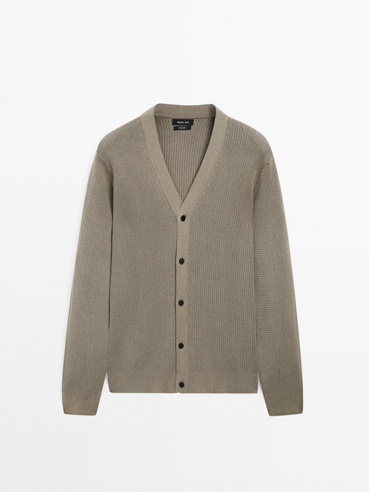 Massimo Dutti - Herre - Strikket Cardigan I 100 % Bomuld - Brun - M