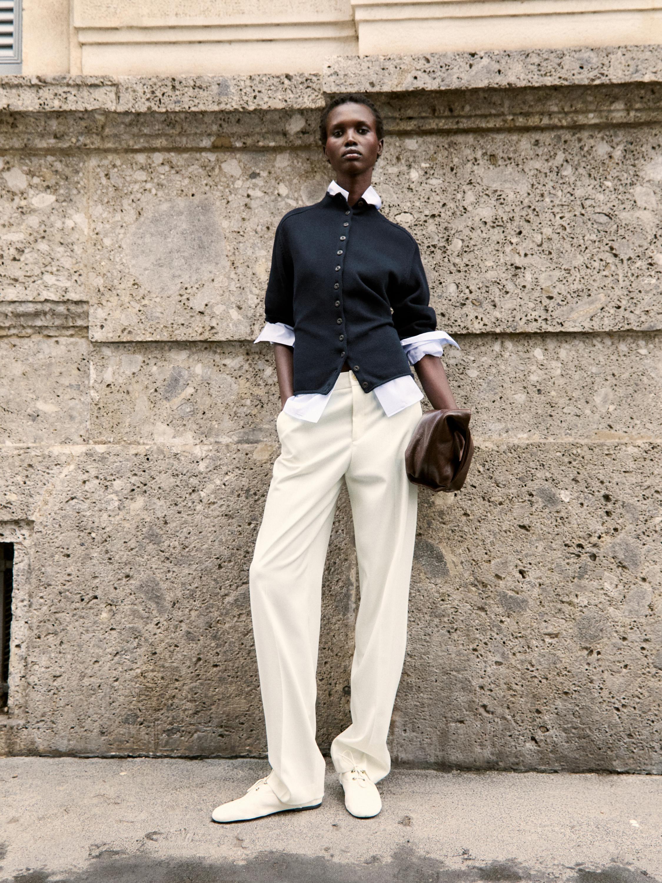Straight-leg linen blend trousers — WHITE