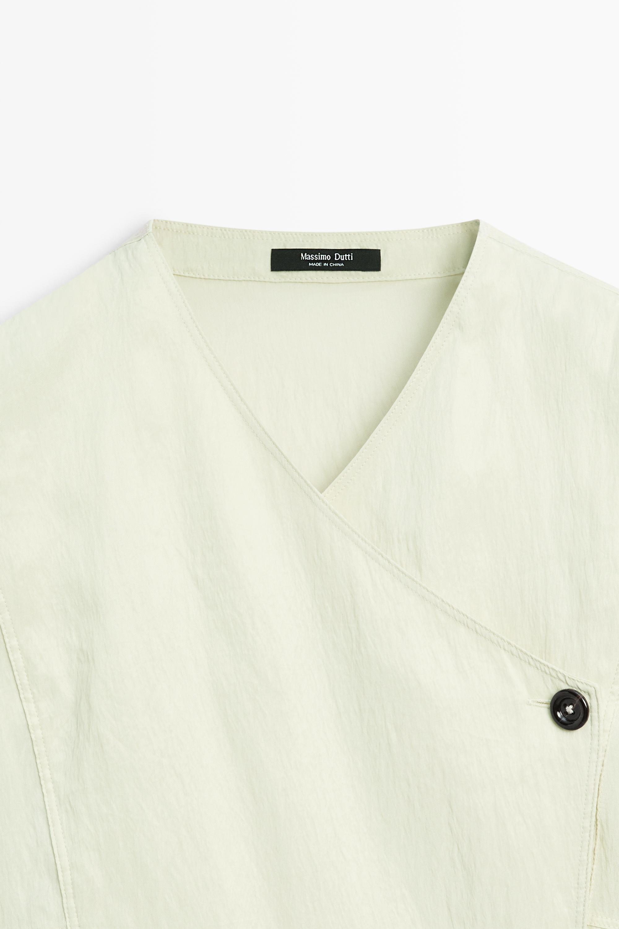 Fluid wrap shirt with button detail — PASTEL GREEN