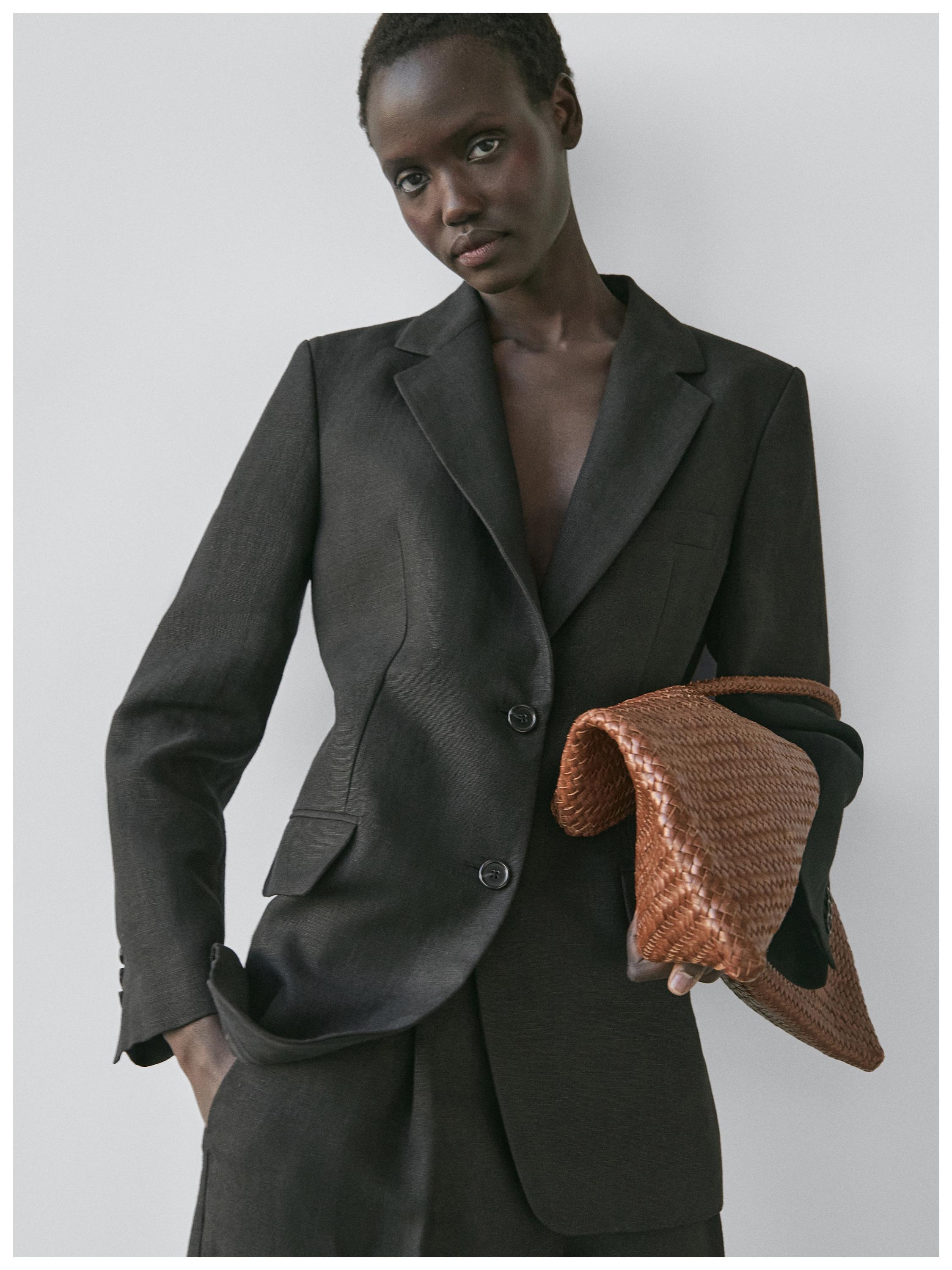 100% linen blazer with pockets — BLACK