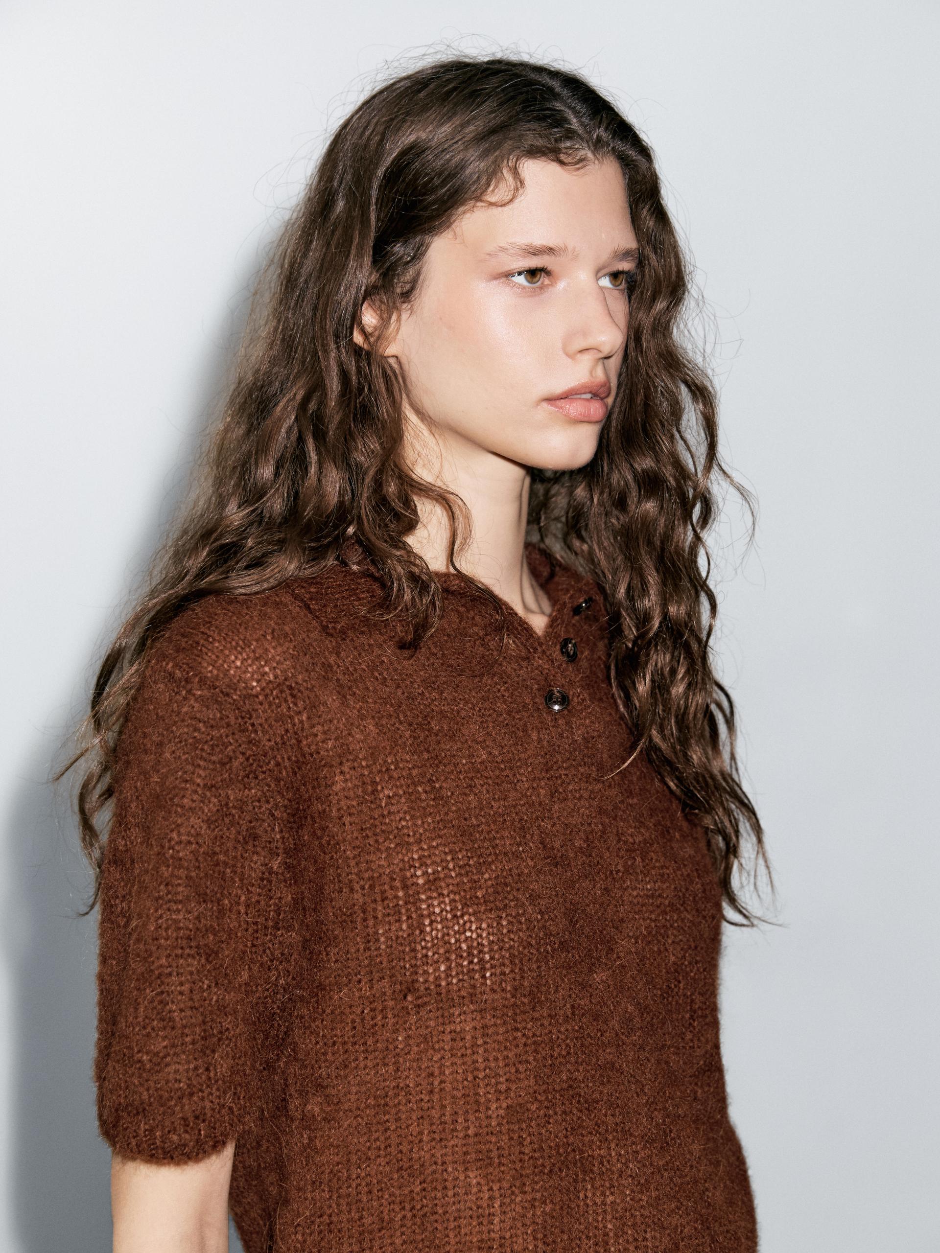 Pull Polo En Maille D’alpaga Mélangé - Tuile - M - Massimo Dutti - Femme