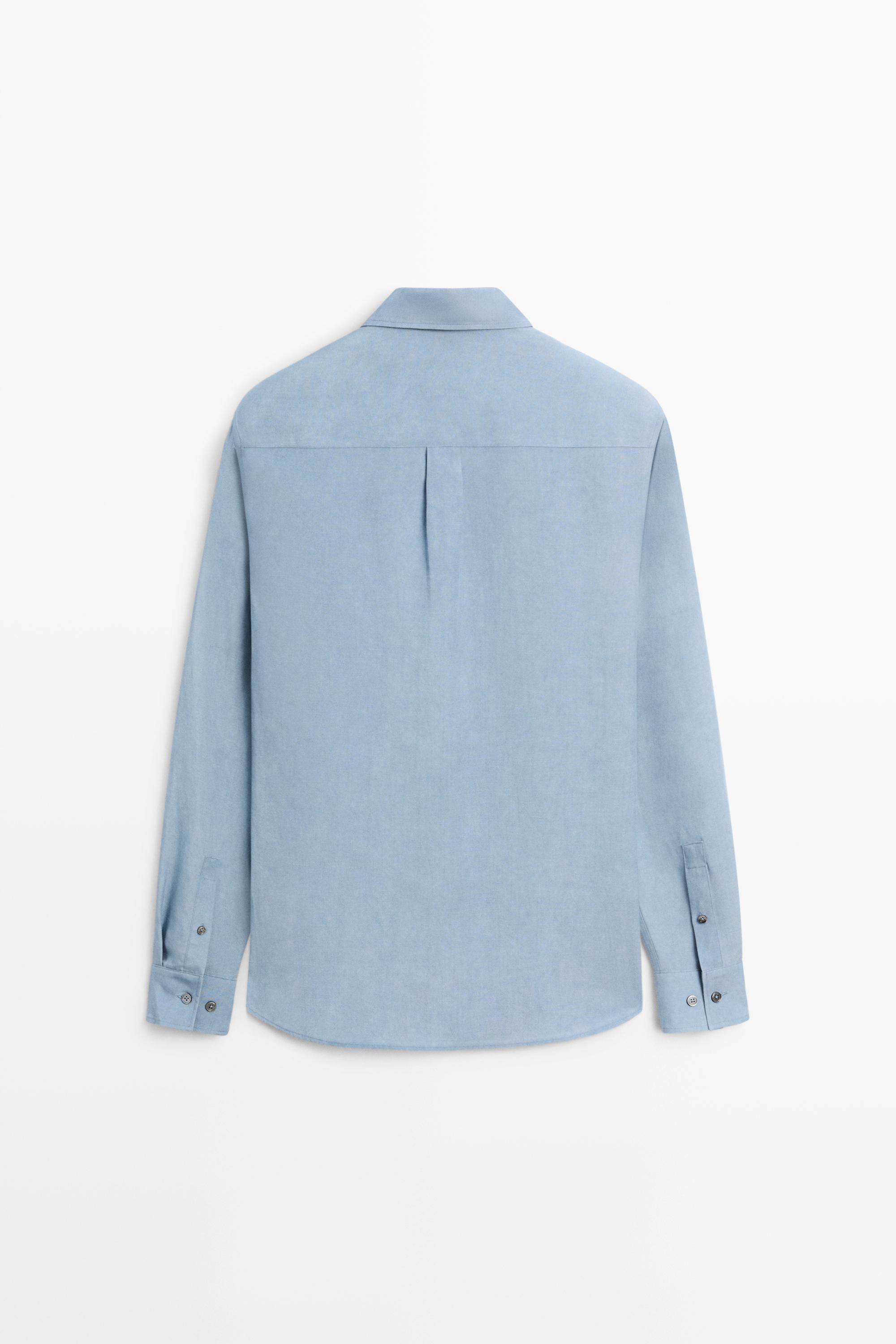 Flowing regular fit lyocell-linen shirt — BLUE