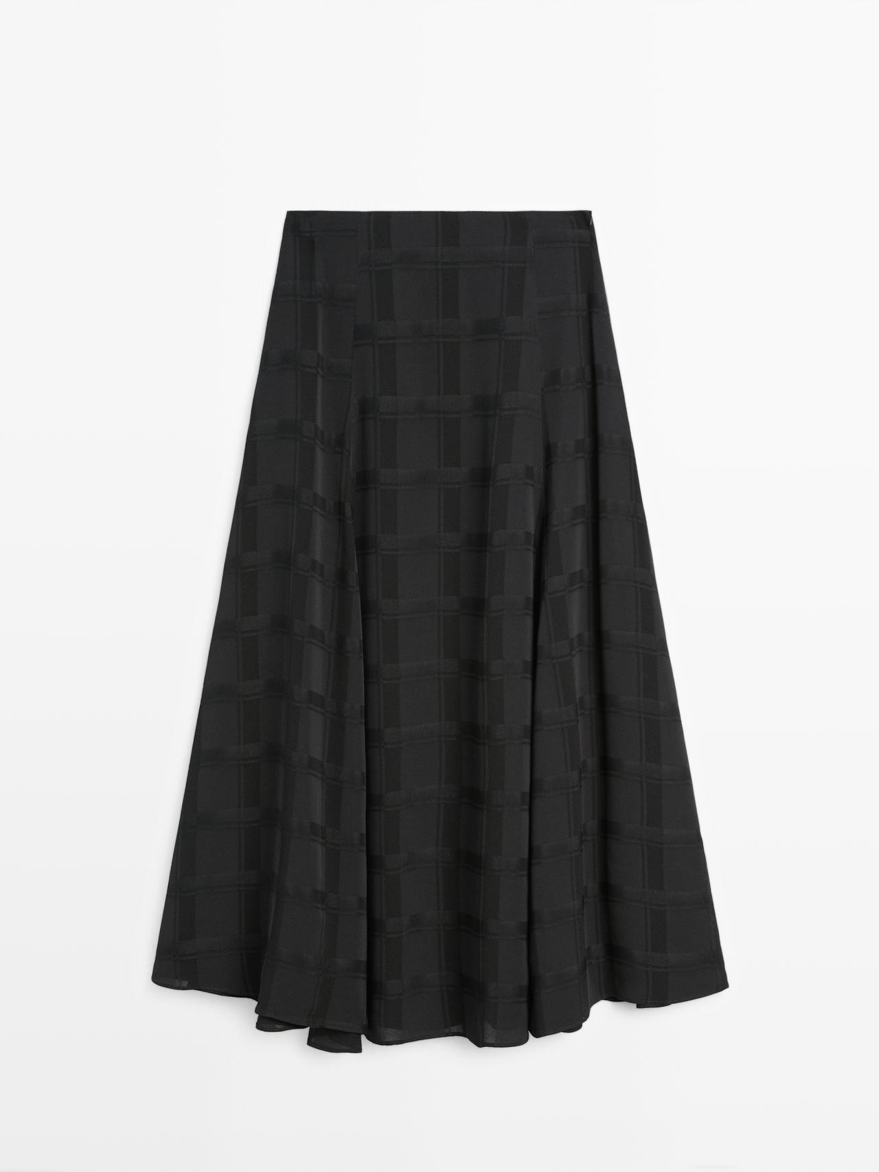 Massimo Dutti - Dame - Lang Nederdel Med Svaj - Marineblå - 38