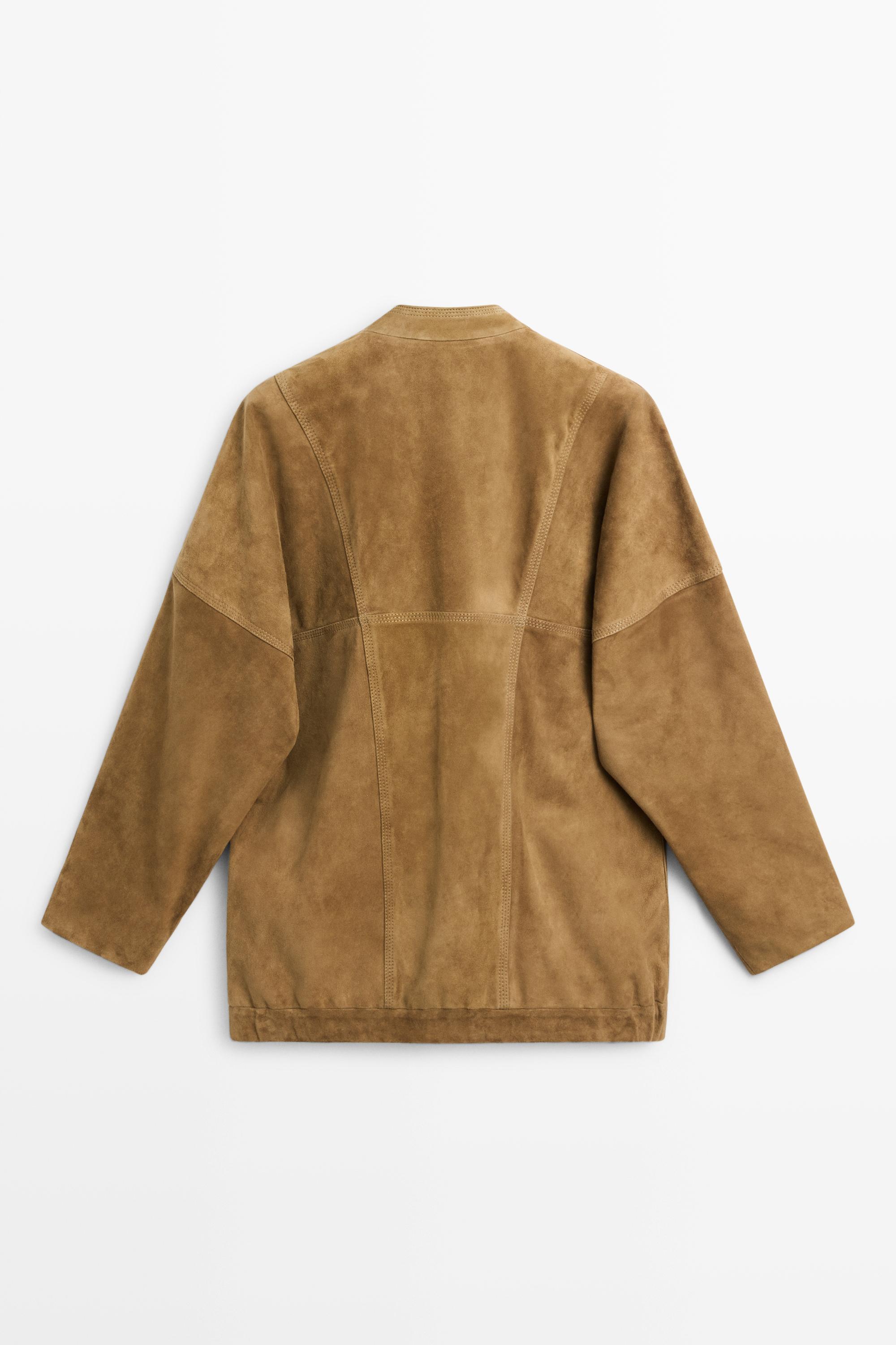 Asymmetrical suede leather zip-up jacket — Washed