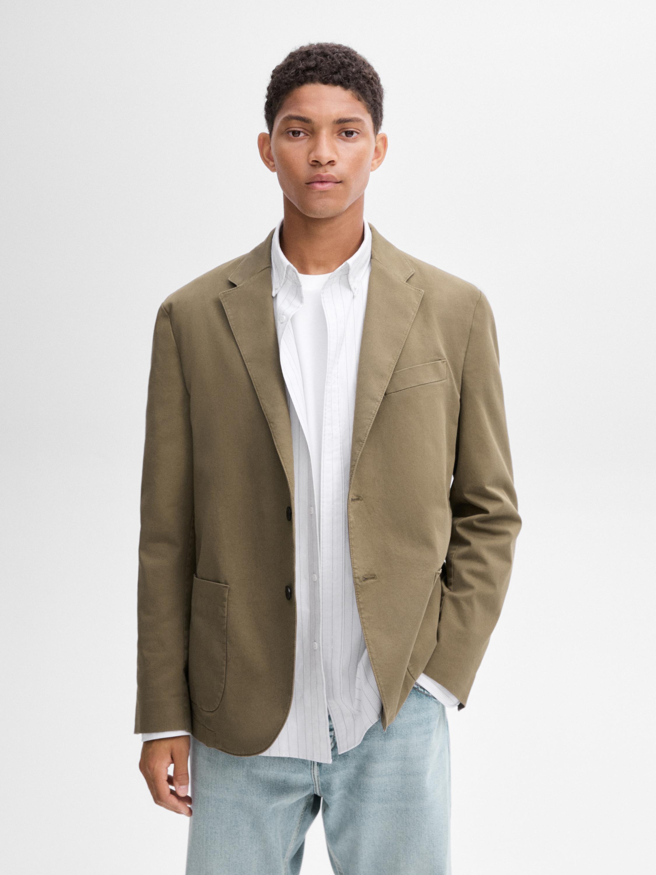 Twill blazer with pocket details Beige Dressy Massimo Dutti