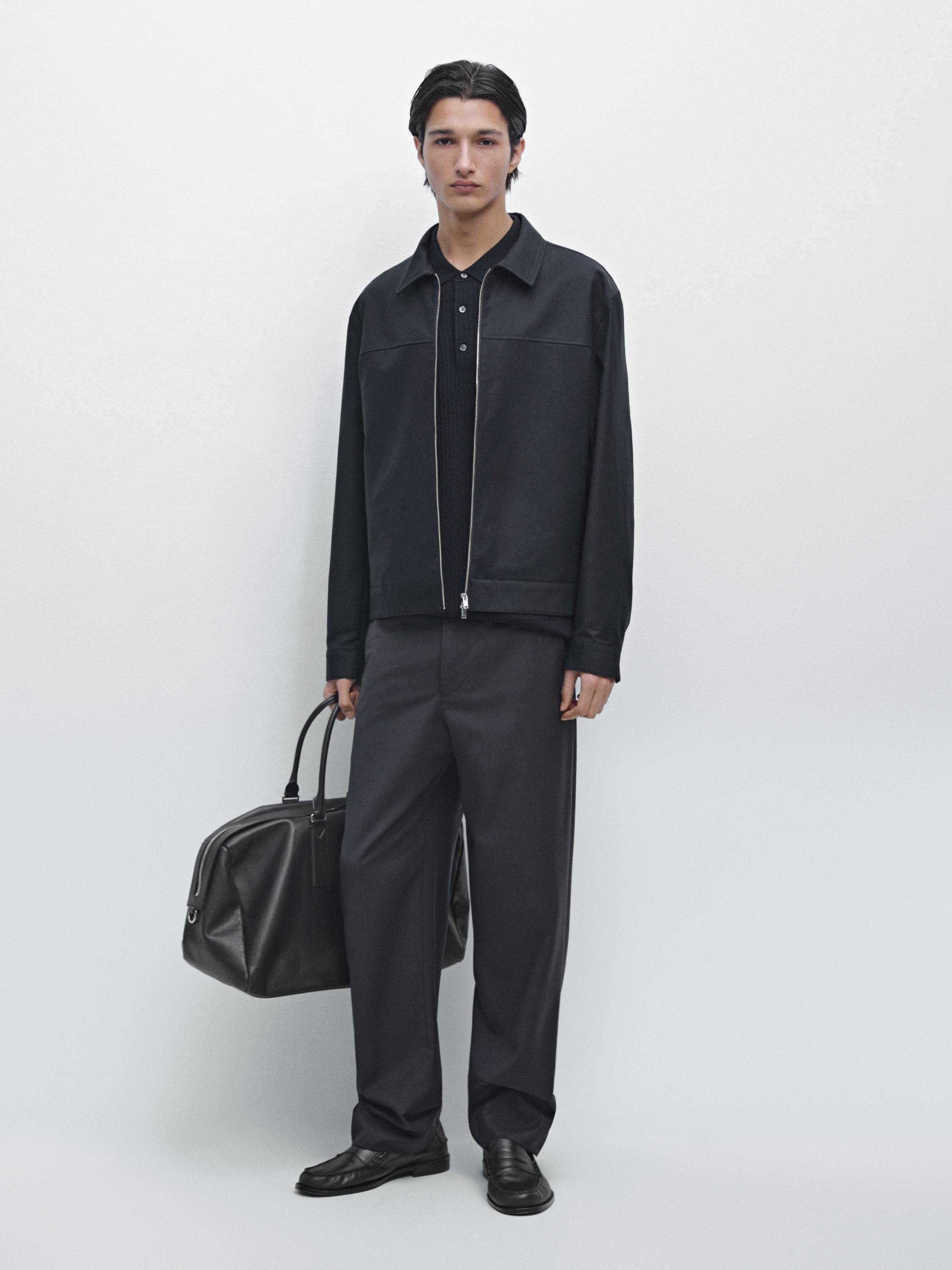 Cotton blend jacket — NAVY BLUE
