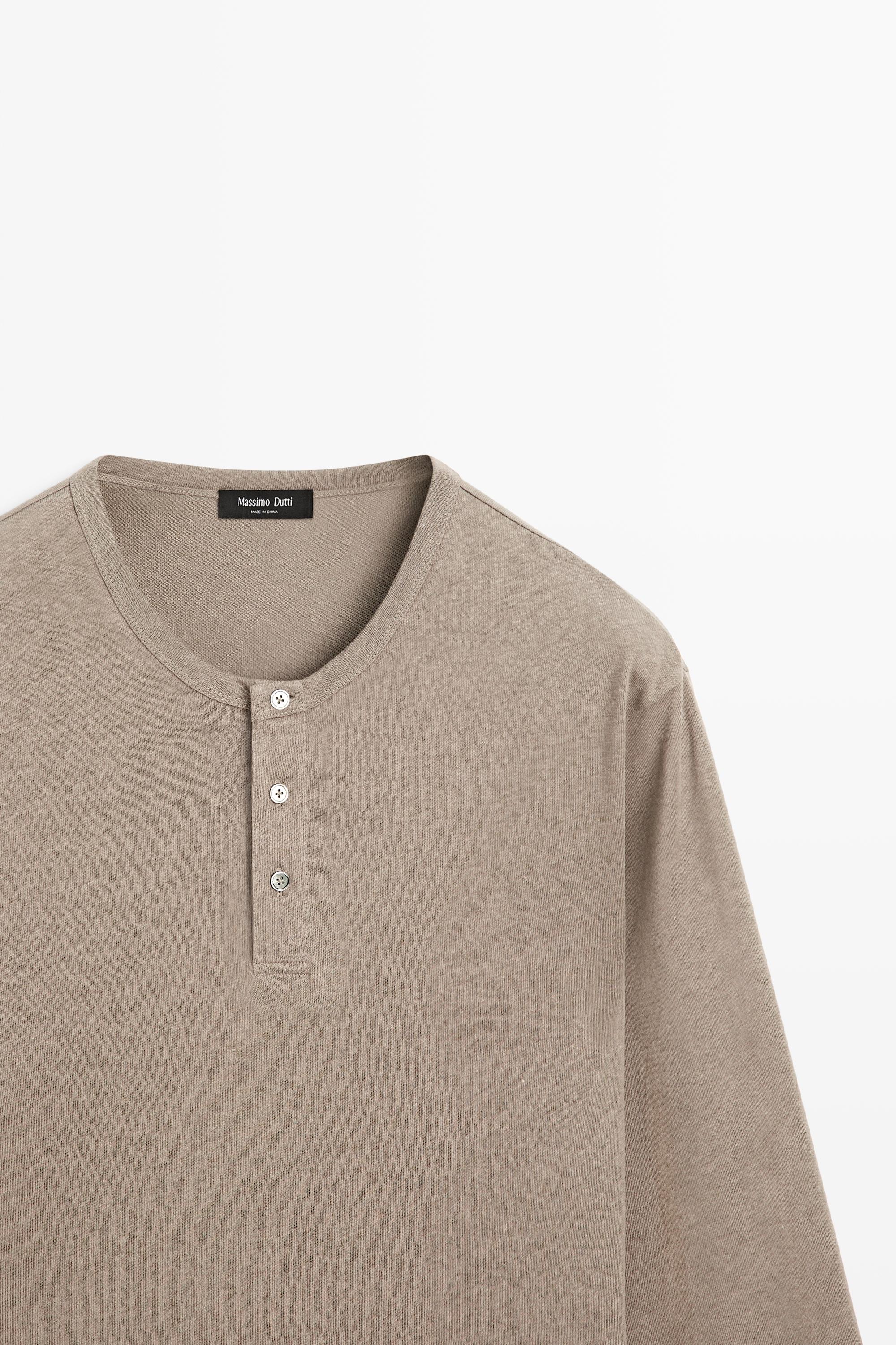 Long sleeve henley neck T-shirt — MOLE BROWN