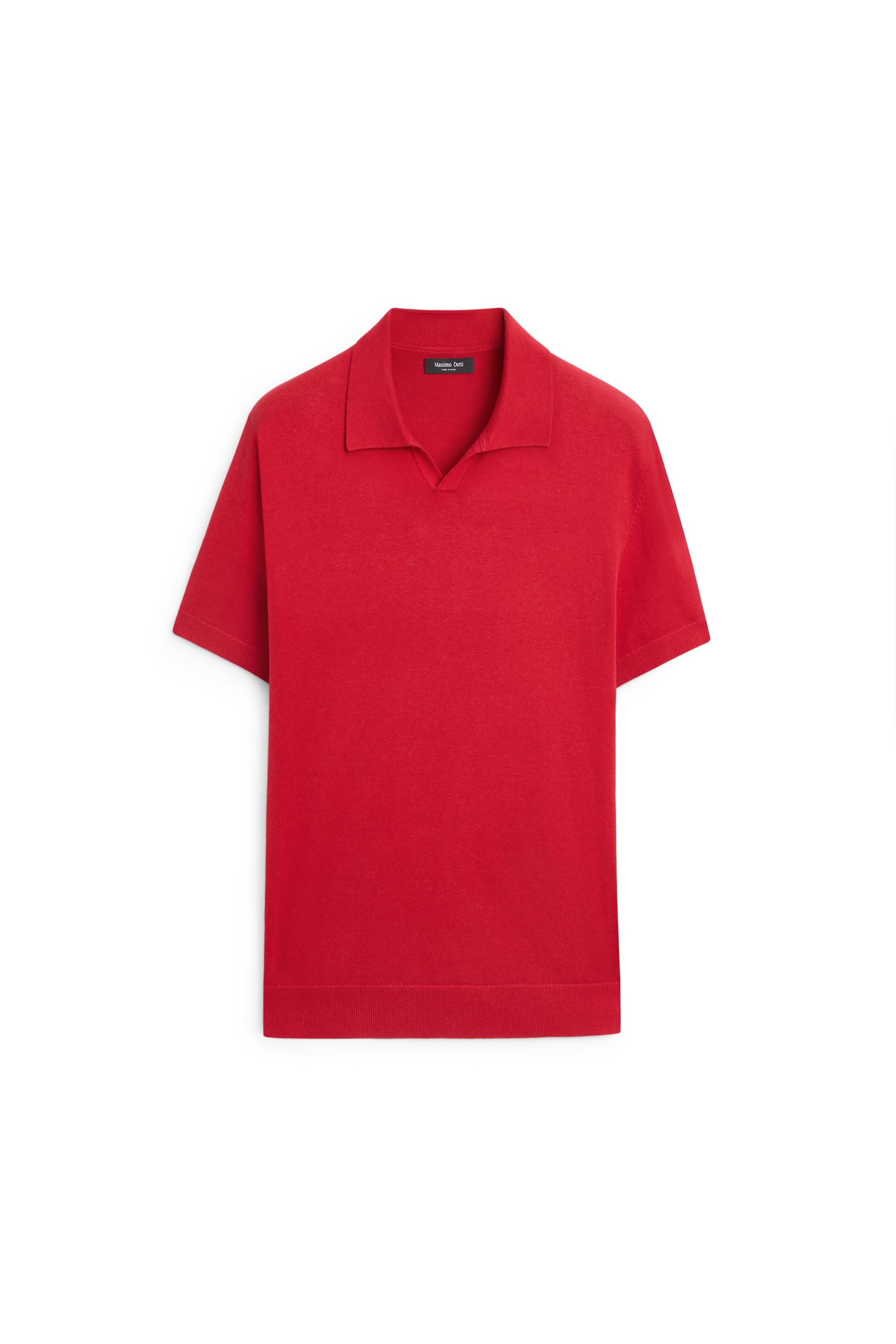 Cotton blend V-neck polo shirt — RED