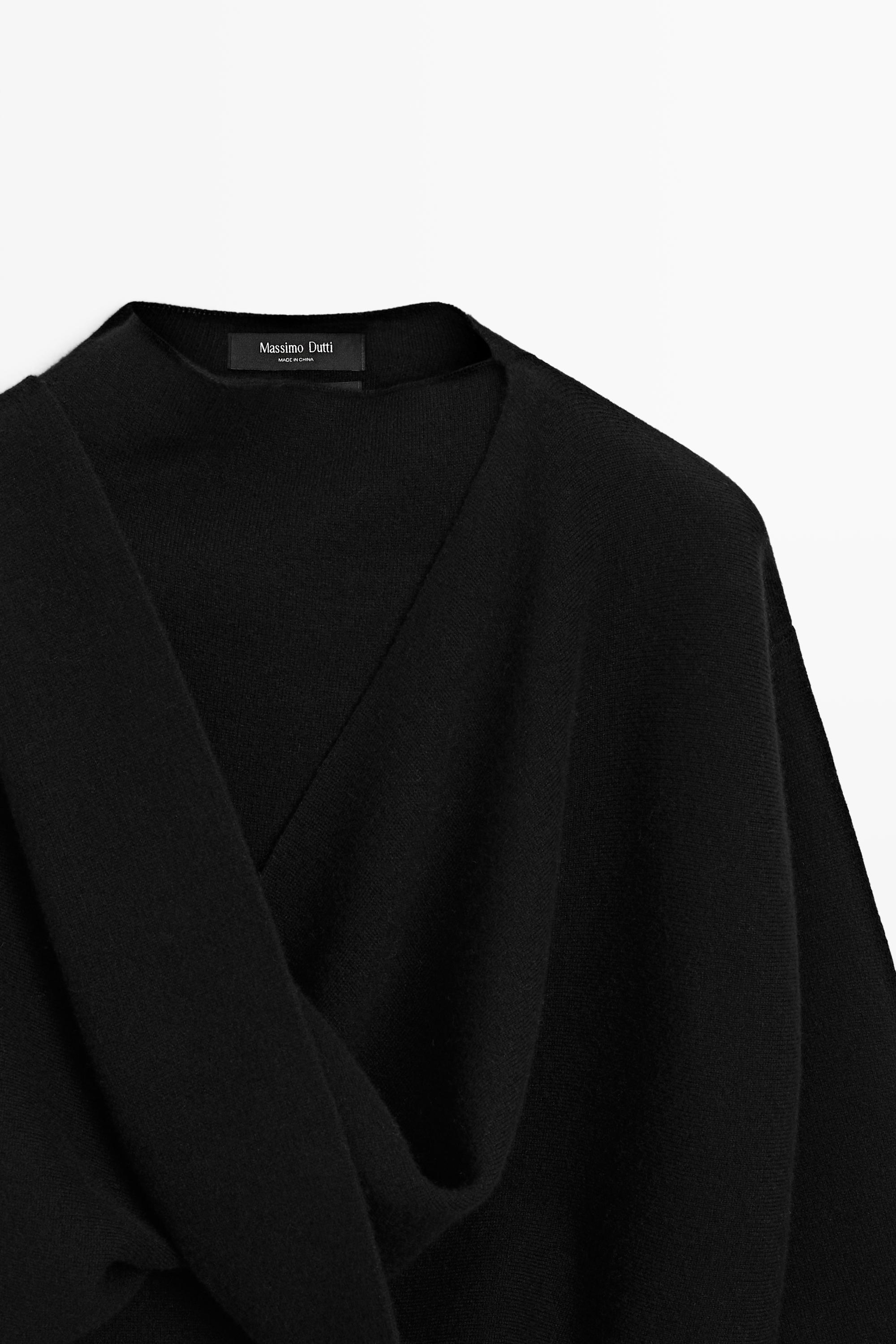 100% Cashmere Knit Cape — BLACK