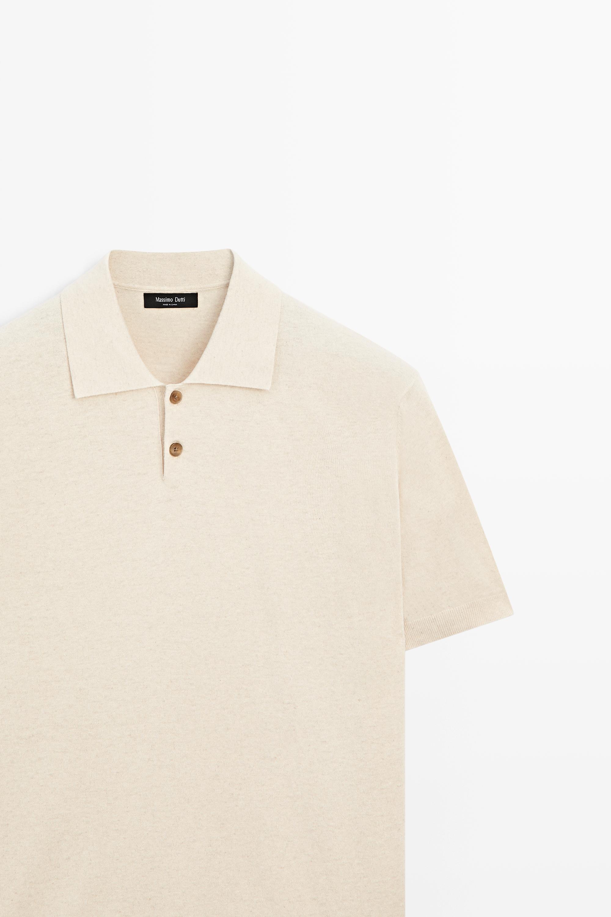 Cotton linen blend polo shirt — Beige