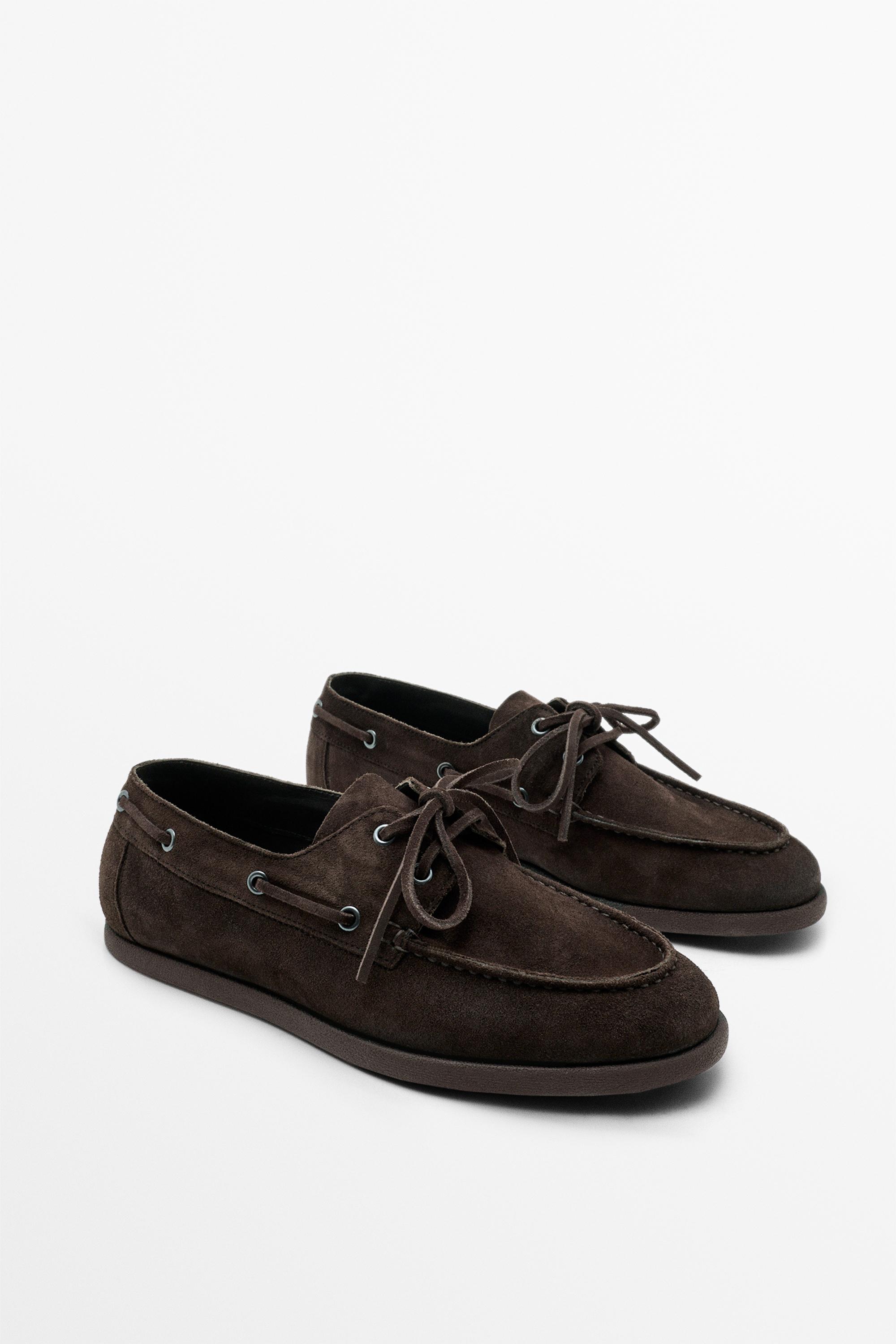 Split leather deck shoes — BROWN