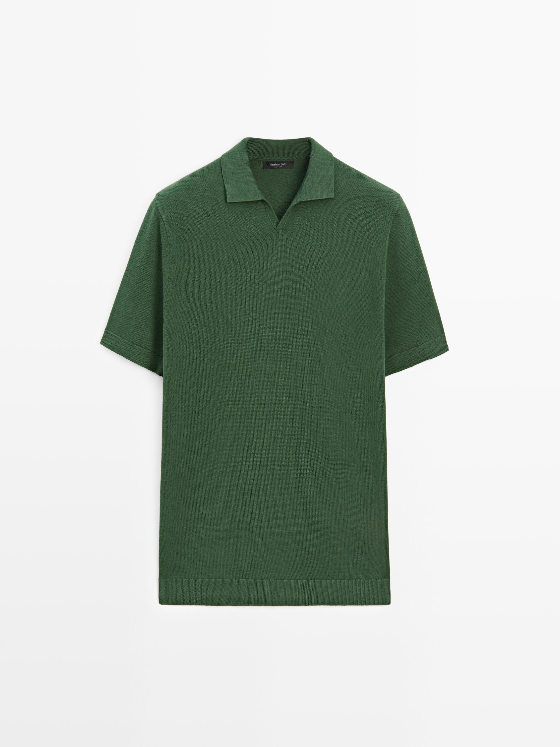 Cotton blend knit polo sweater — DUCK GREEN