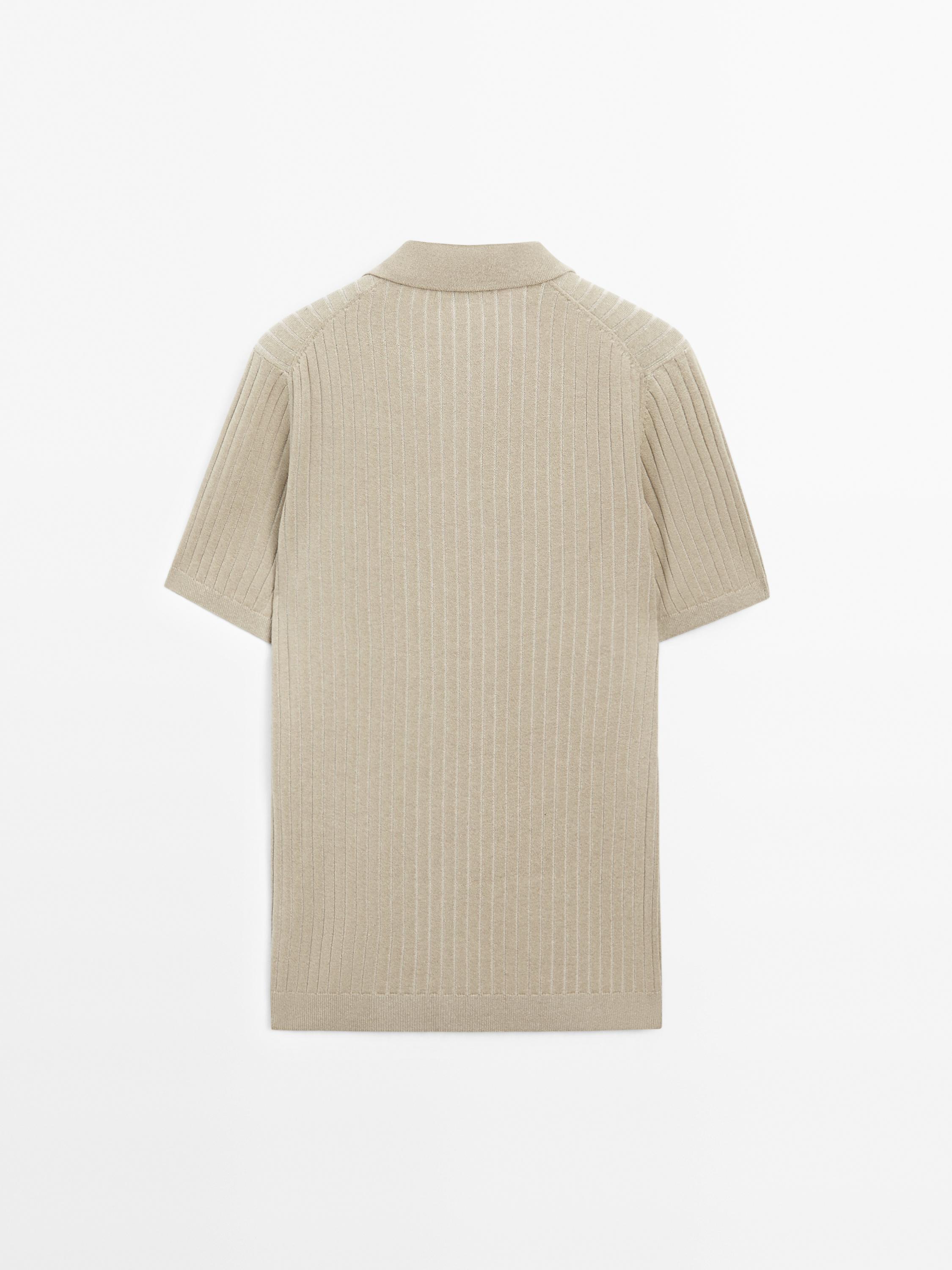 Ribbed knit short sleeve polo shirt