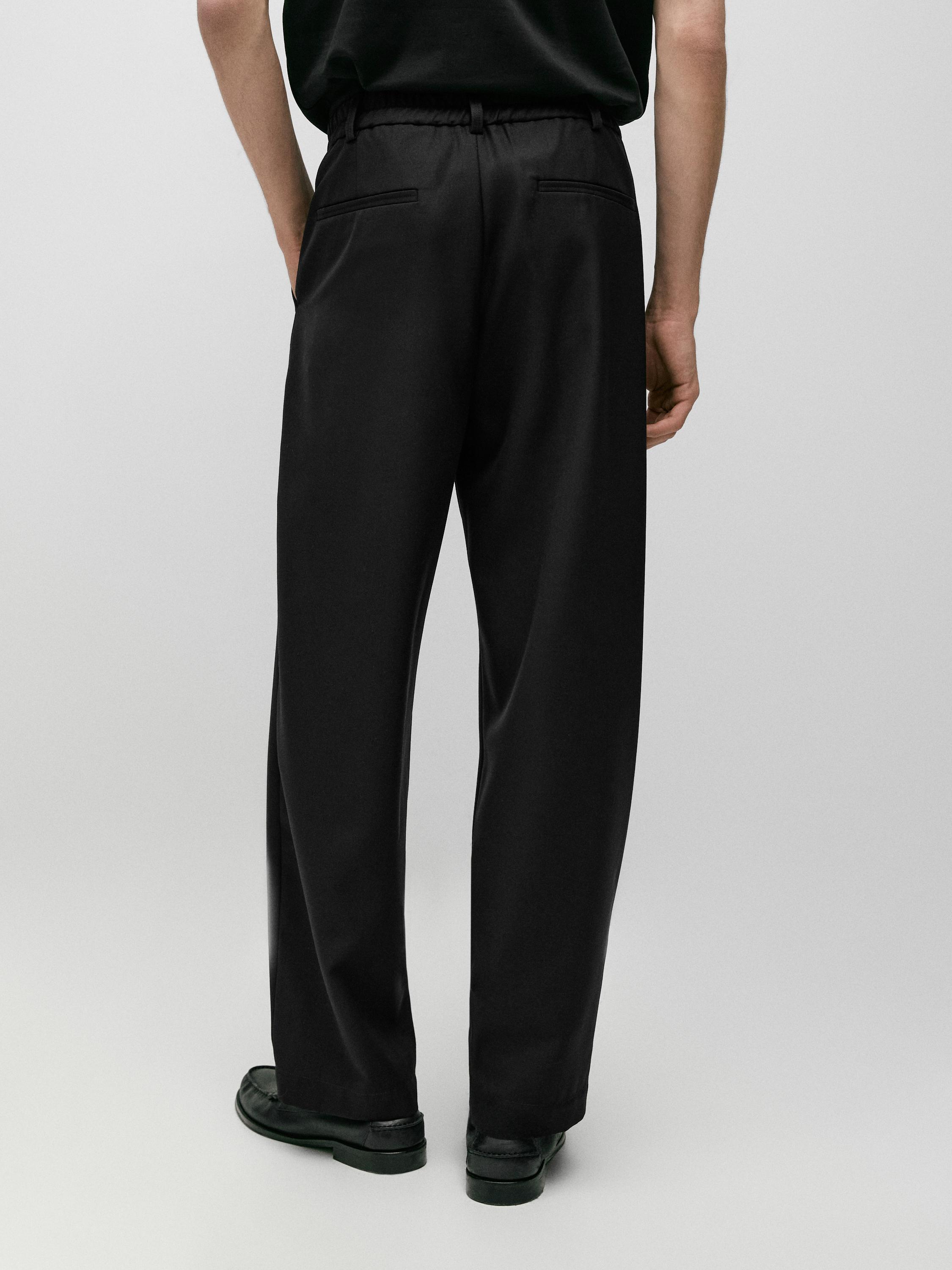 Relaxed fit darted cool wool blend trousers — BLACK