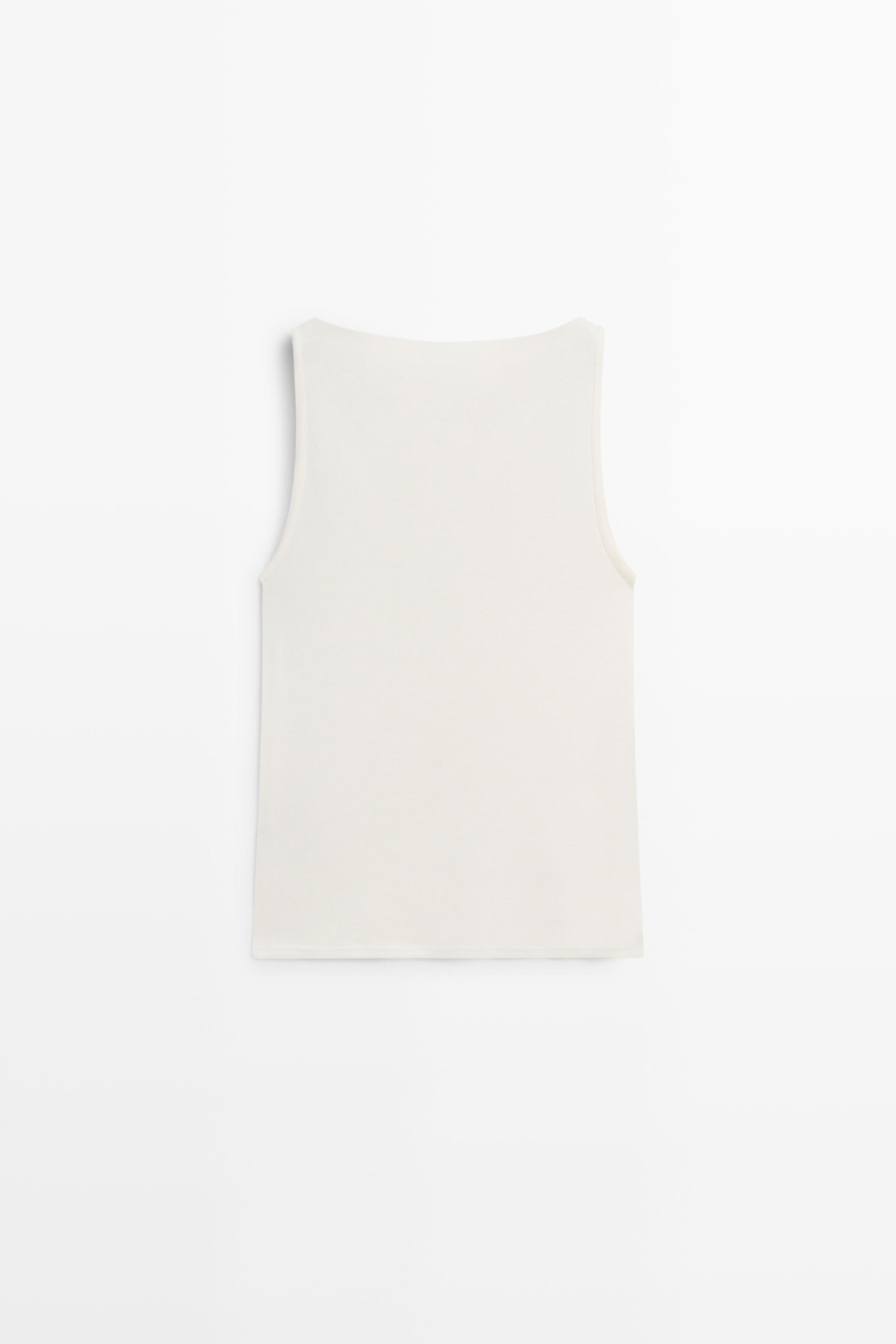 100% cotton straight neckline T-shirt — CREAM