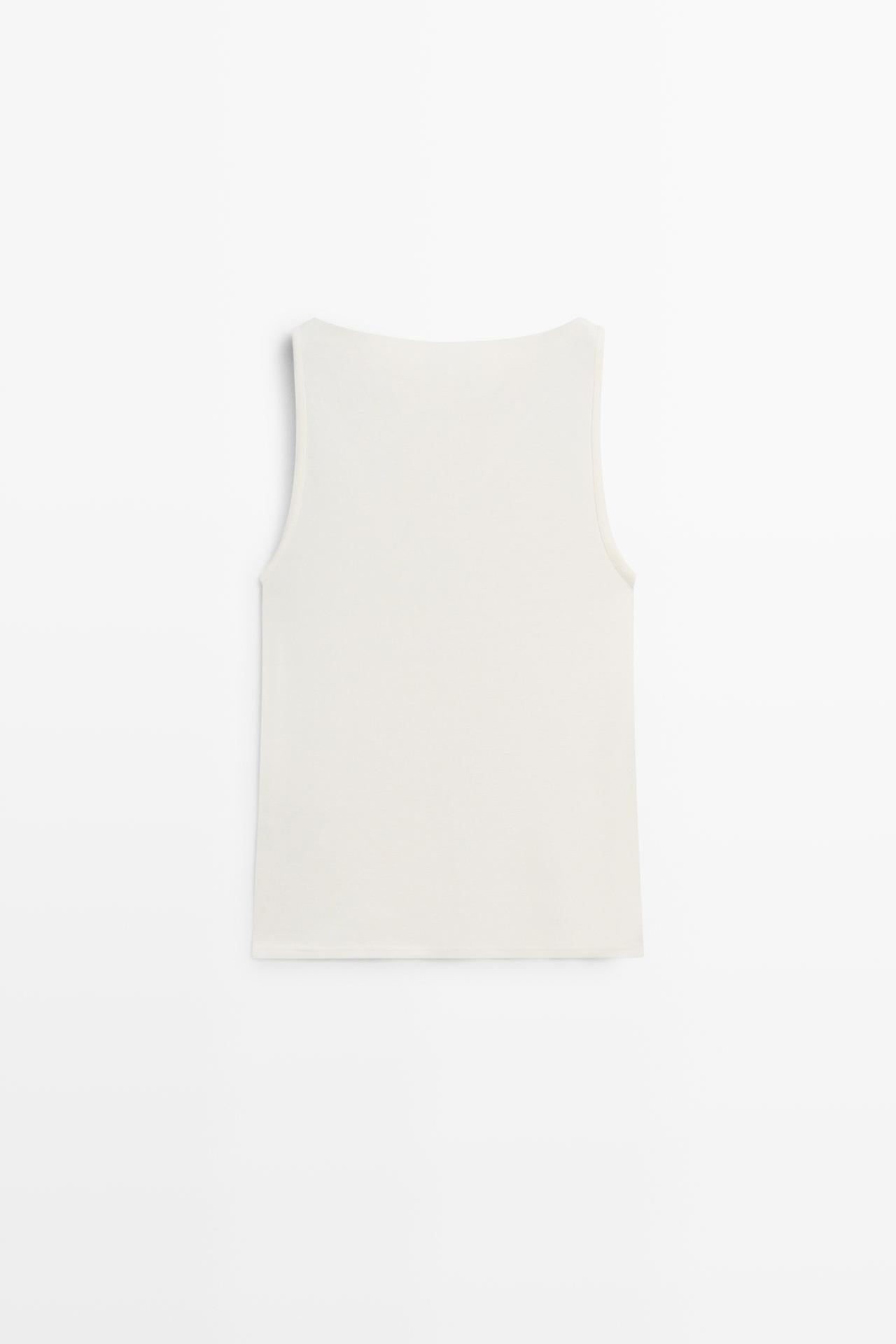100% cotton straight neckline T-shirt — CREAM