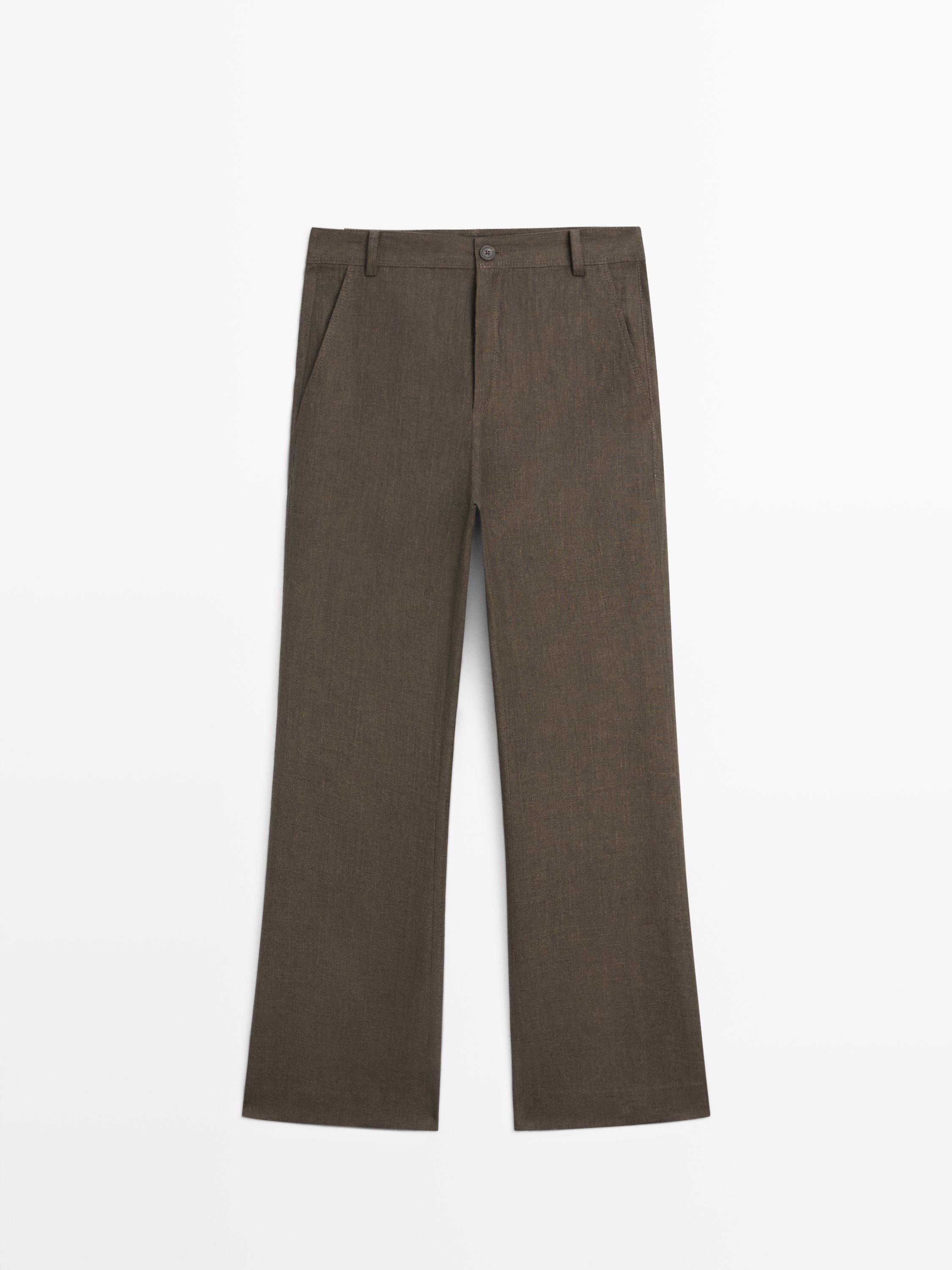 Kick flare cropped linen trousers — GREEN MARL