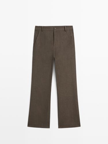 Kick flare cropped linen trousers — GREEN MARL 2