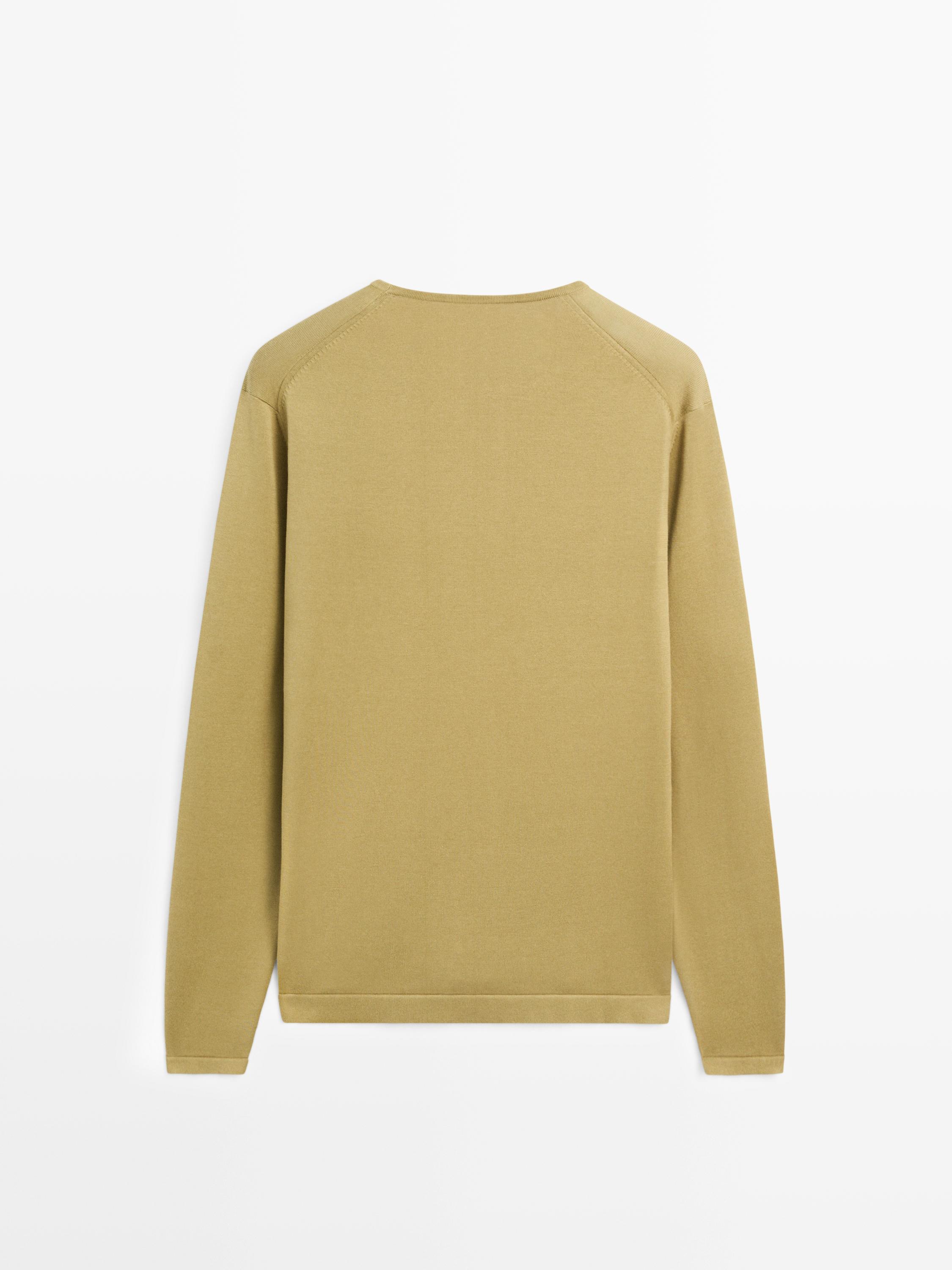 Knit 100% cotton crew neck sweater — OLIVE