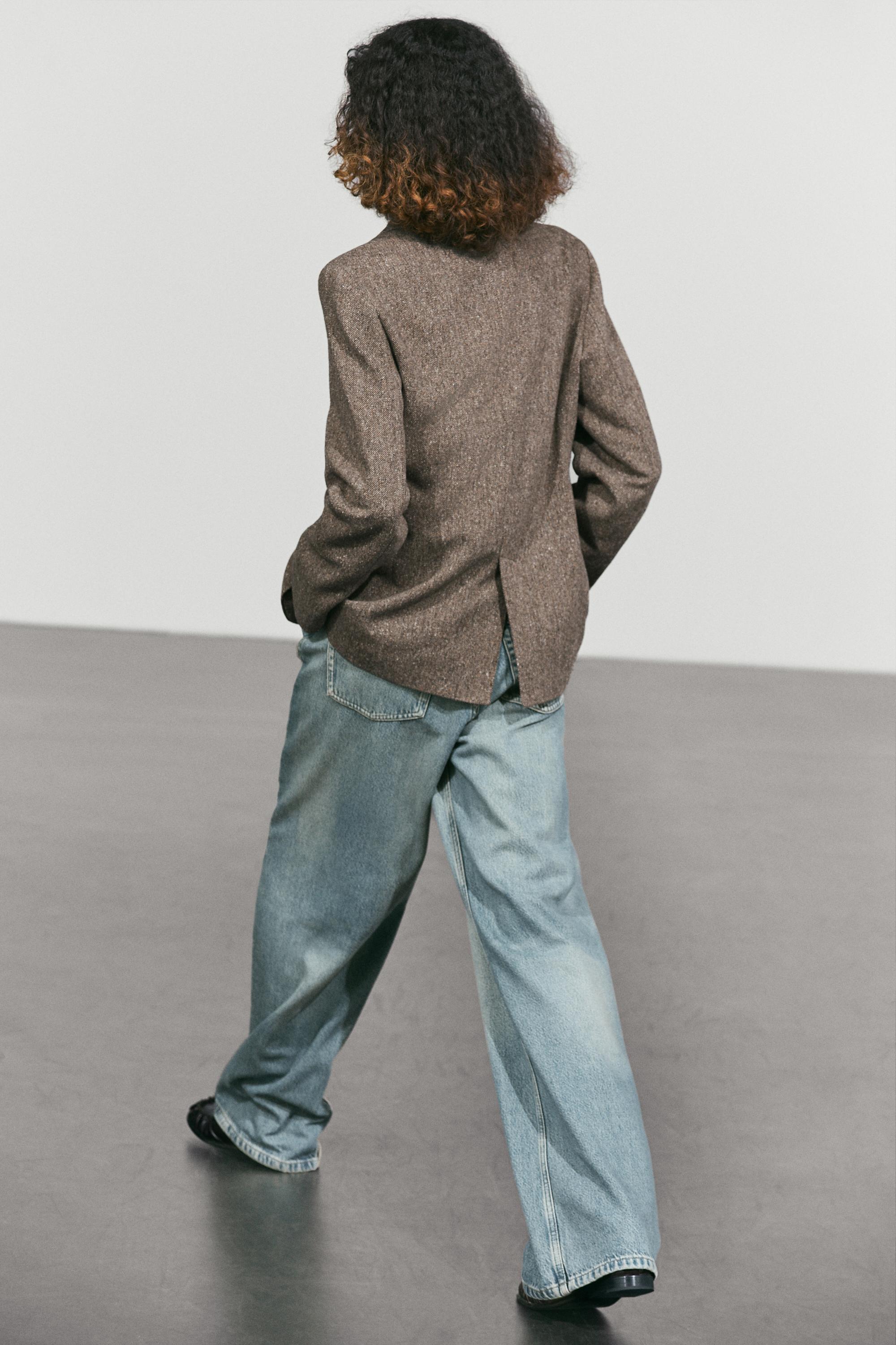 Cropped wool blend blazer — BROWN
