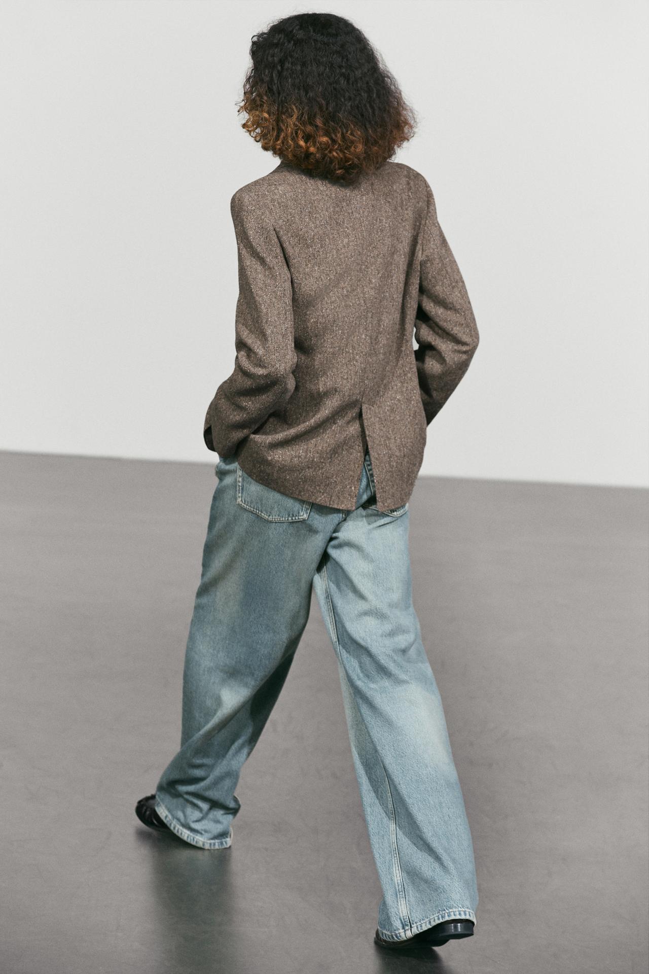 Cropped wool blend blazer — BROWN