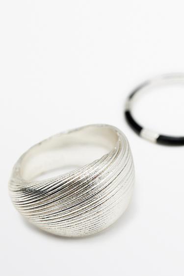 Pinstriped and enamel ring pack — SILVER 2