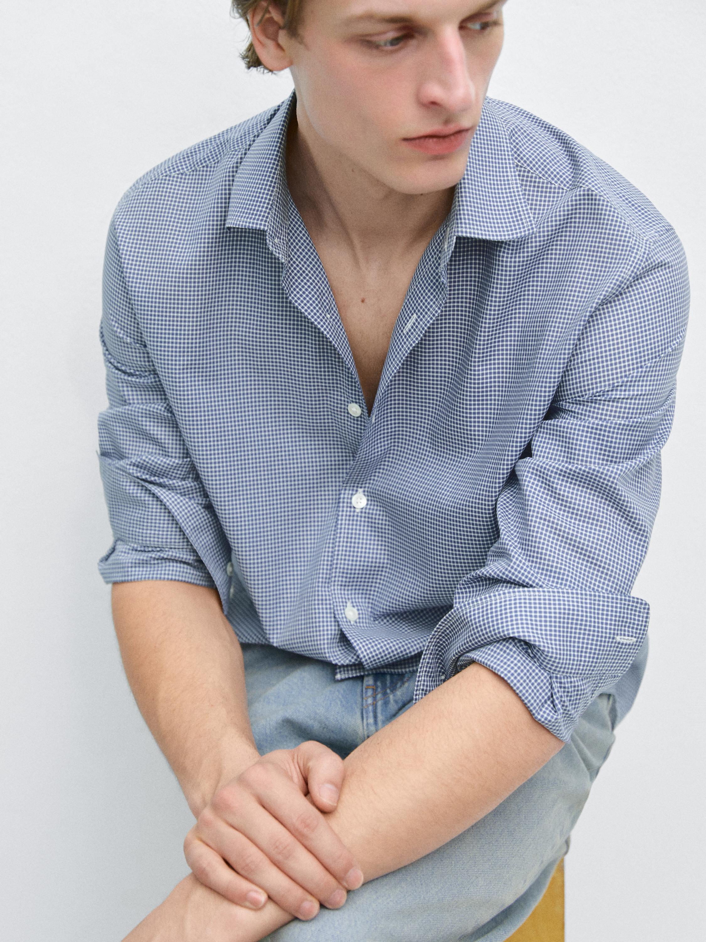 Regular fit check 100% cotton shirt — DEEP BLUE